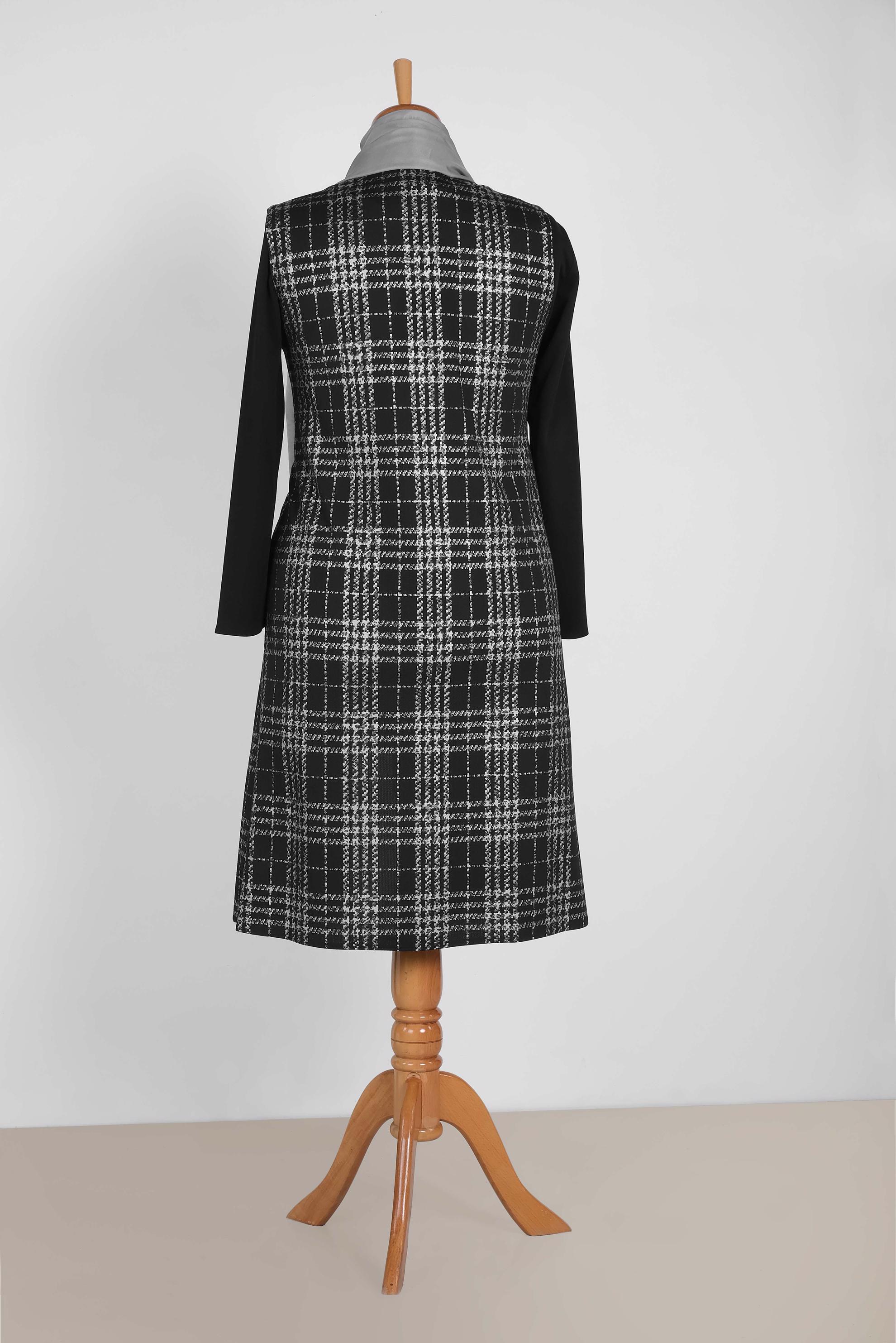 Tesettür giyim GRİ EKOSE YELEKLİ TUNİK 2856