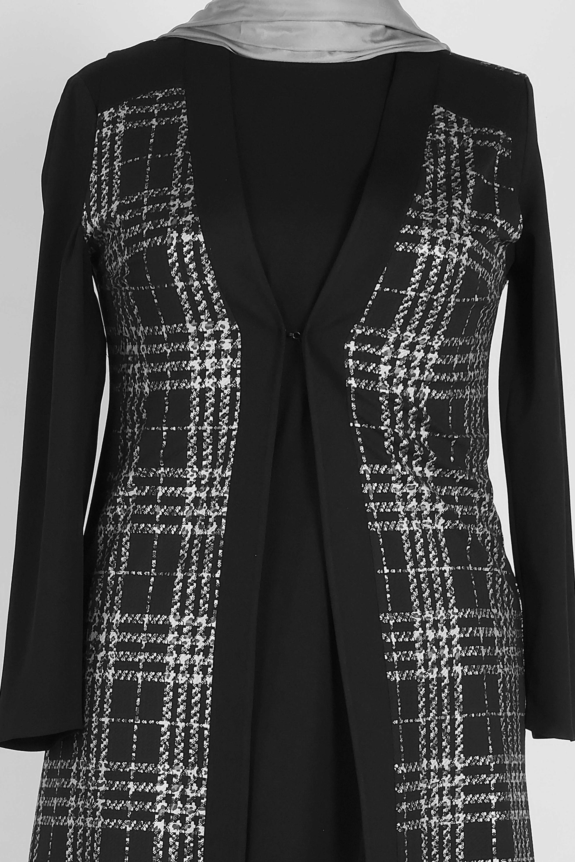 Tesettür giyim GRİ EKOSE YELEKLİ TUNİK 2856