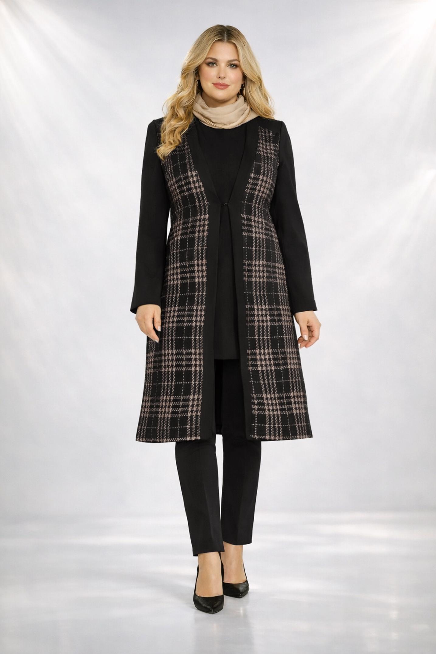 Tesettür giyim ALTIN EKOSE YELEKLİ TUNİK 2856