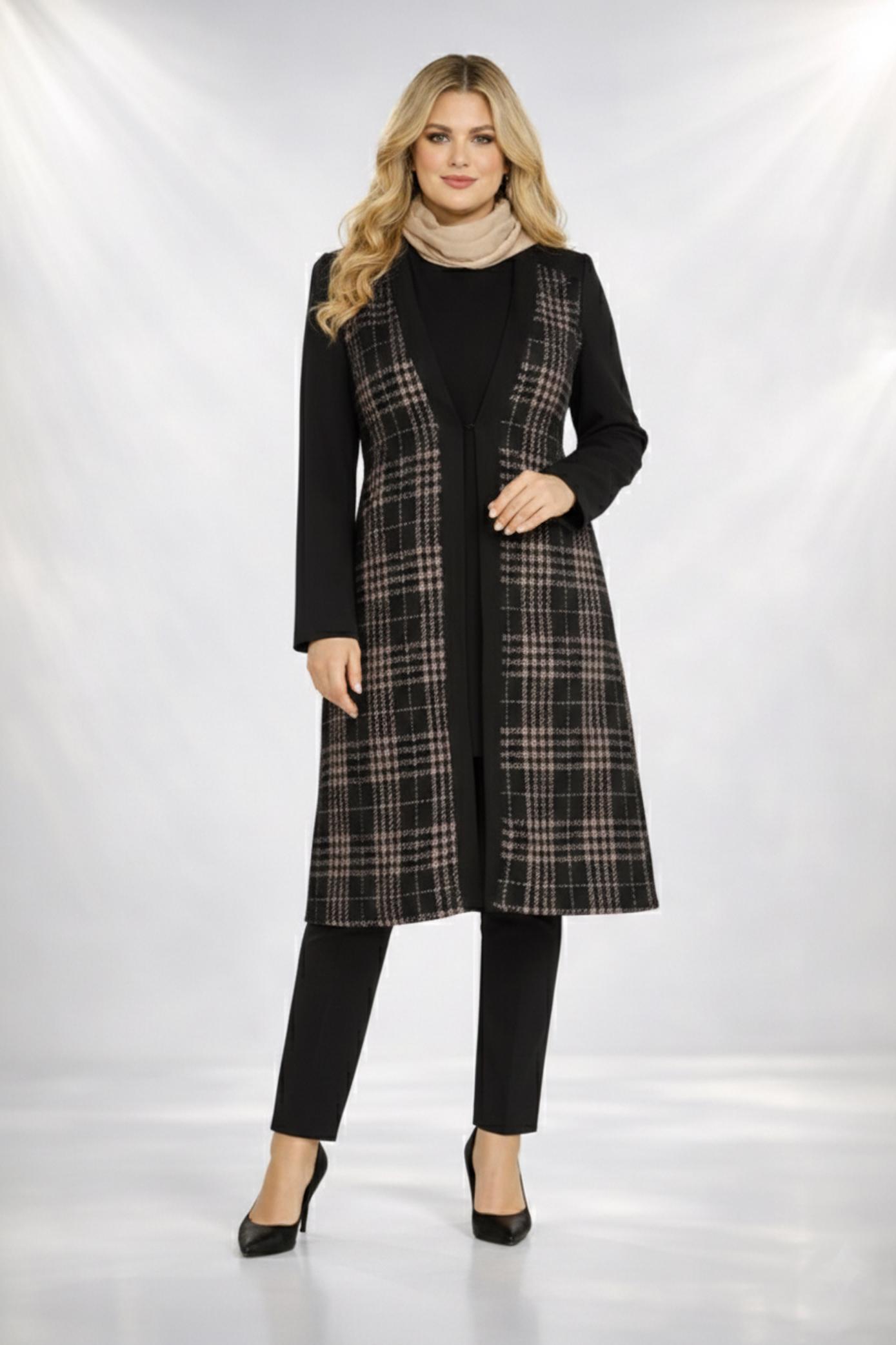 Tesettür giyim ALTIN EKOSE YELEKLİ TUNİK 2856