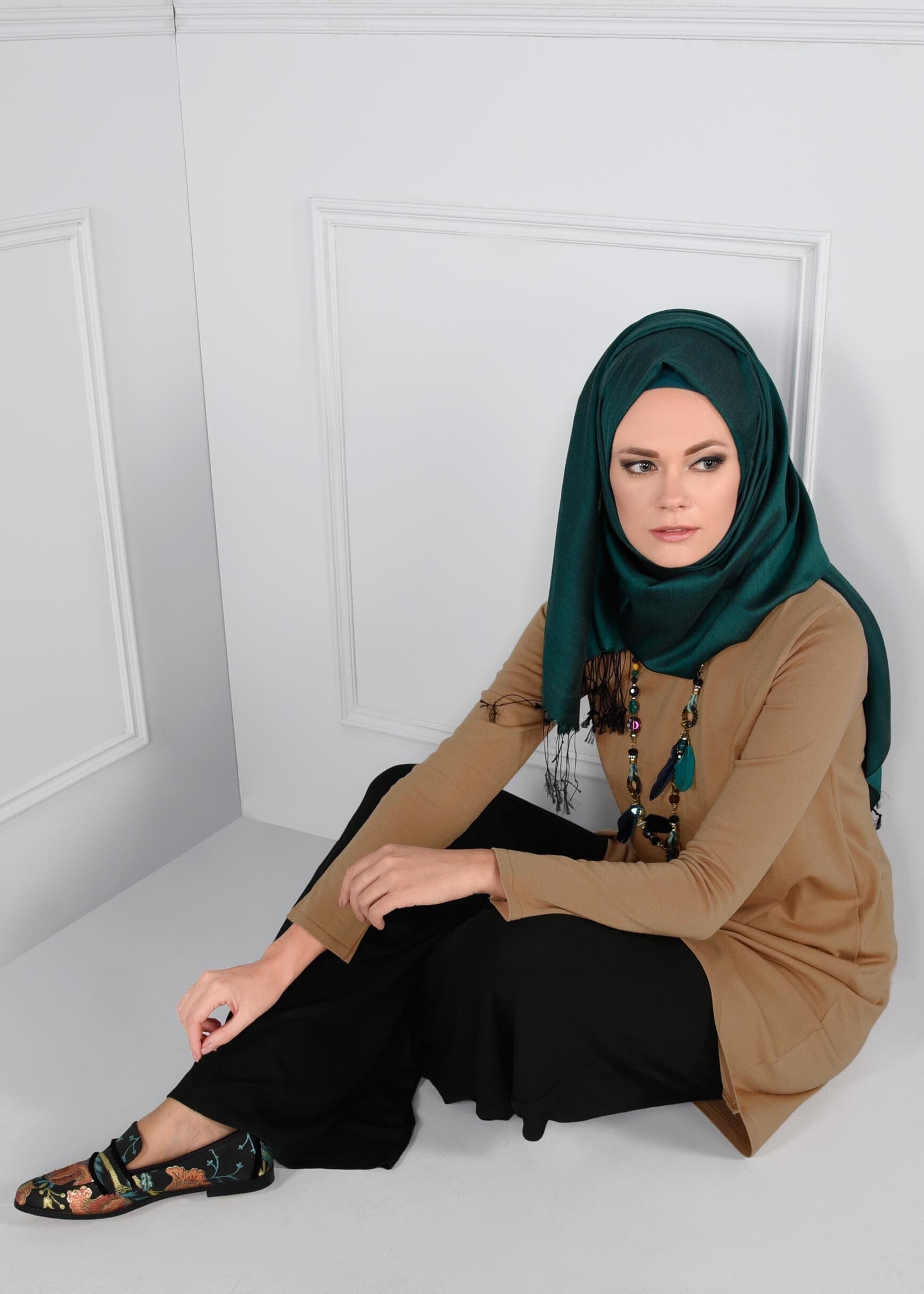 Tesettür giyim KAHVE ETEK UCU OVAL KESİM TRİKO TUNİK 4575