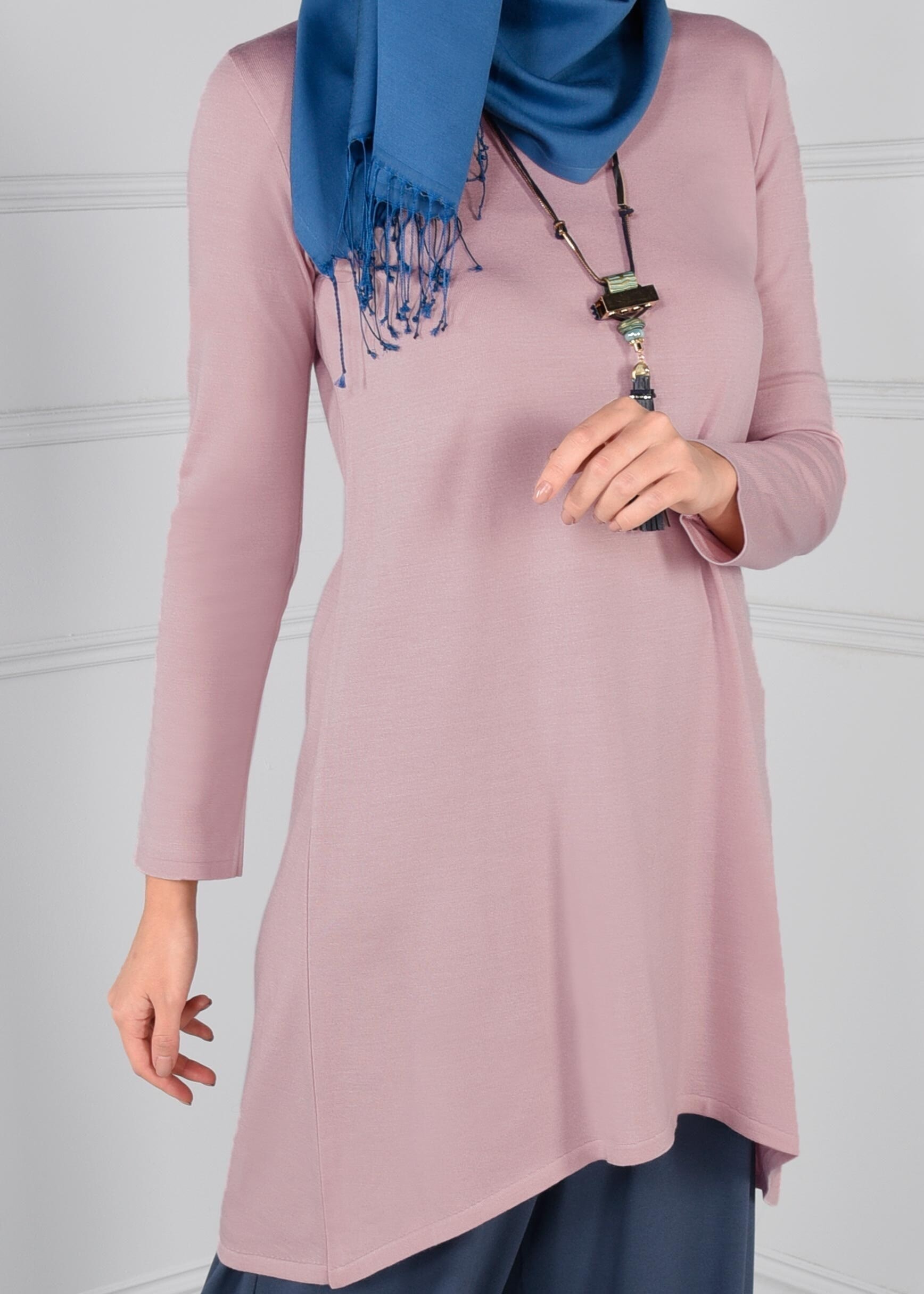 Tesettür giyim PUDRA ETEK UCU OVAL KESİM TRİKO TUNİK 4575