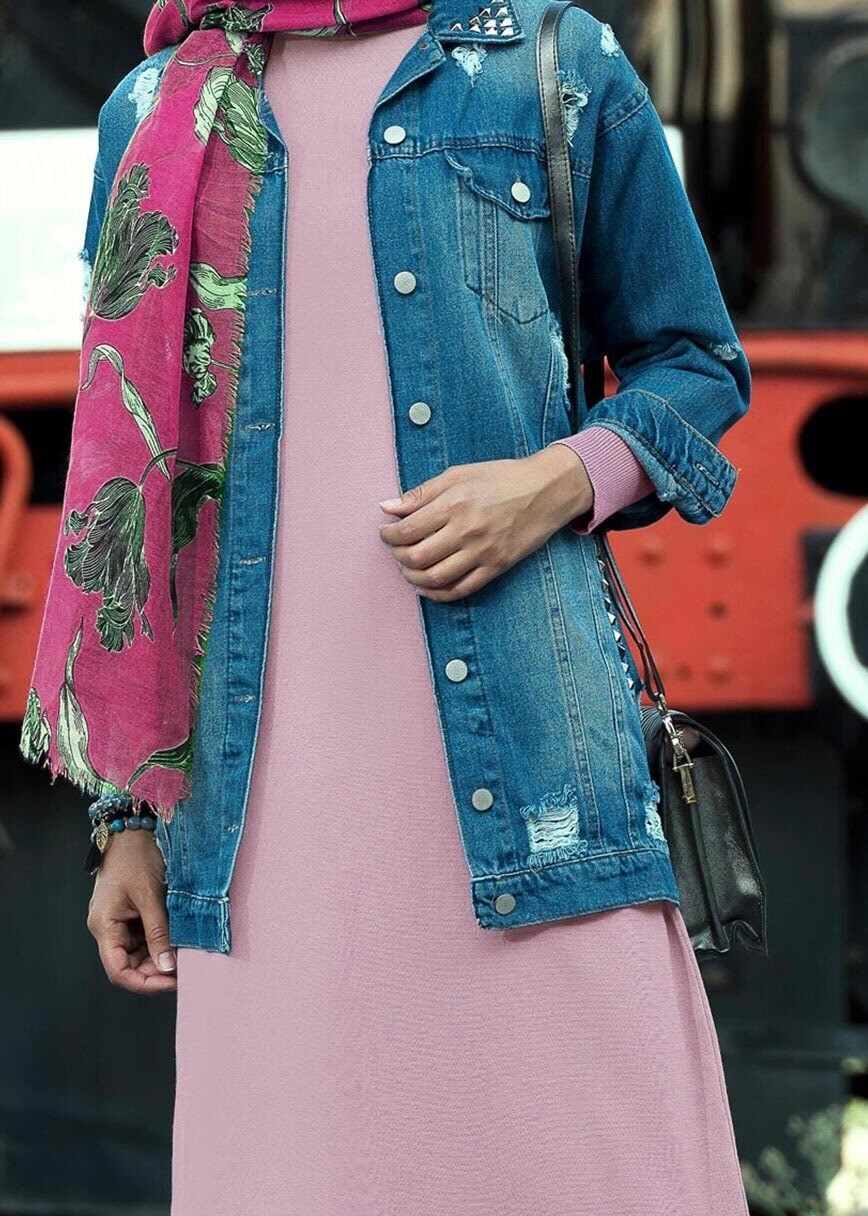 Tesettür giyim PUDRA BALIKÇI YAKA TRİKO TUNİK 4577