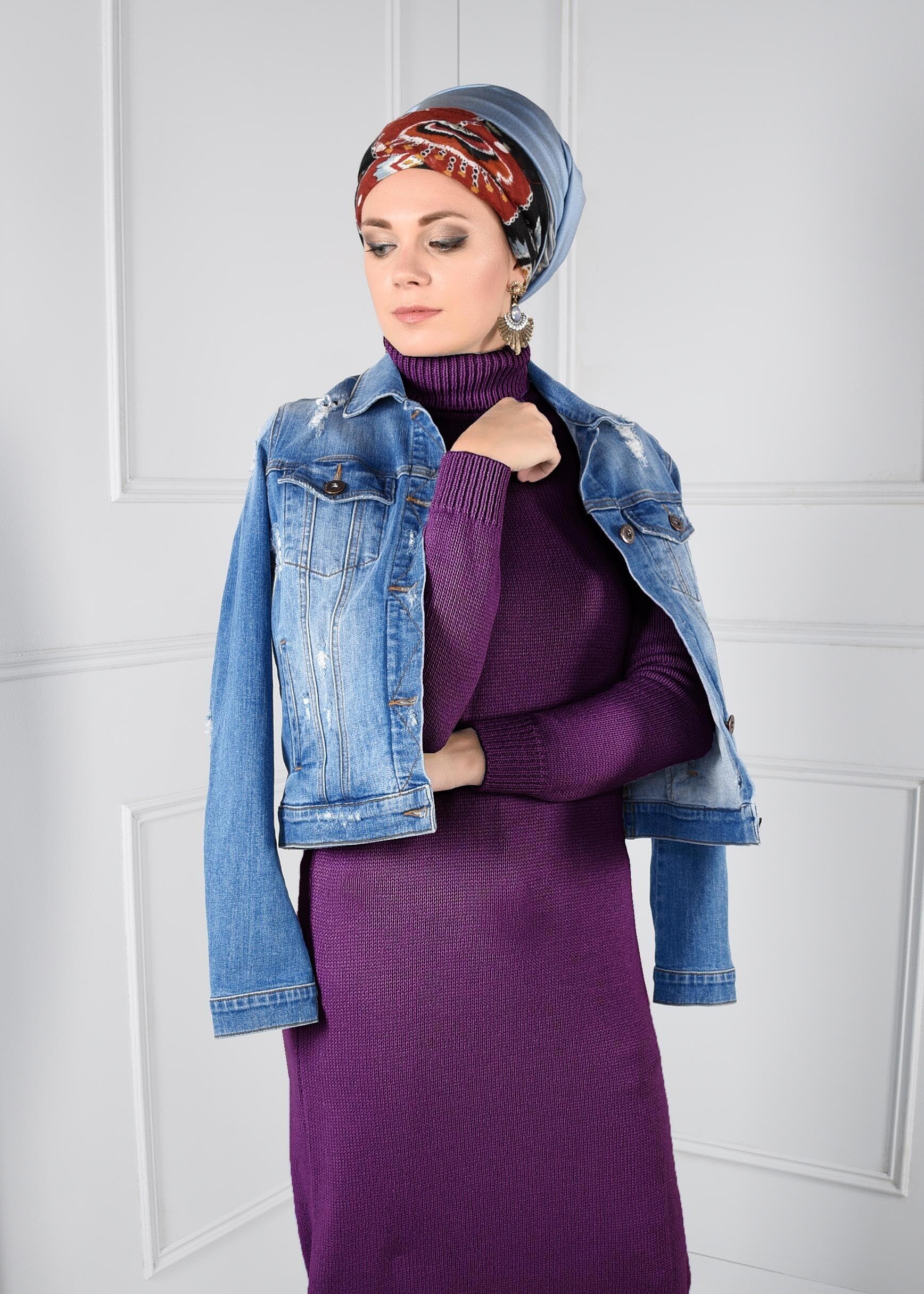 Tesettür giyim MOR TRİKO UZUN TUNİK 4581