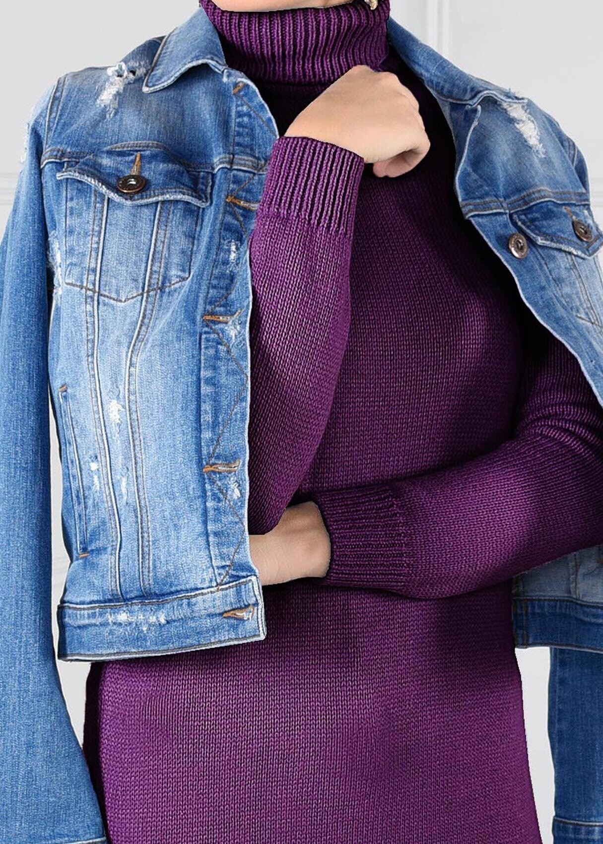 Tesettür giyim MOR TRİKO UZUN TUNİK 4581