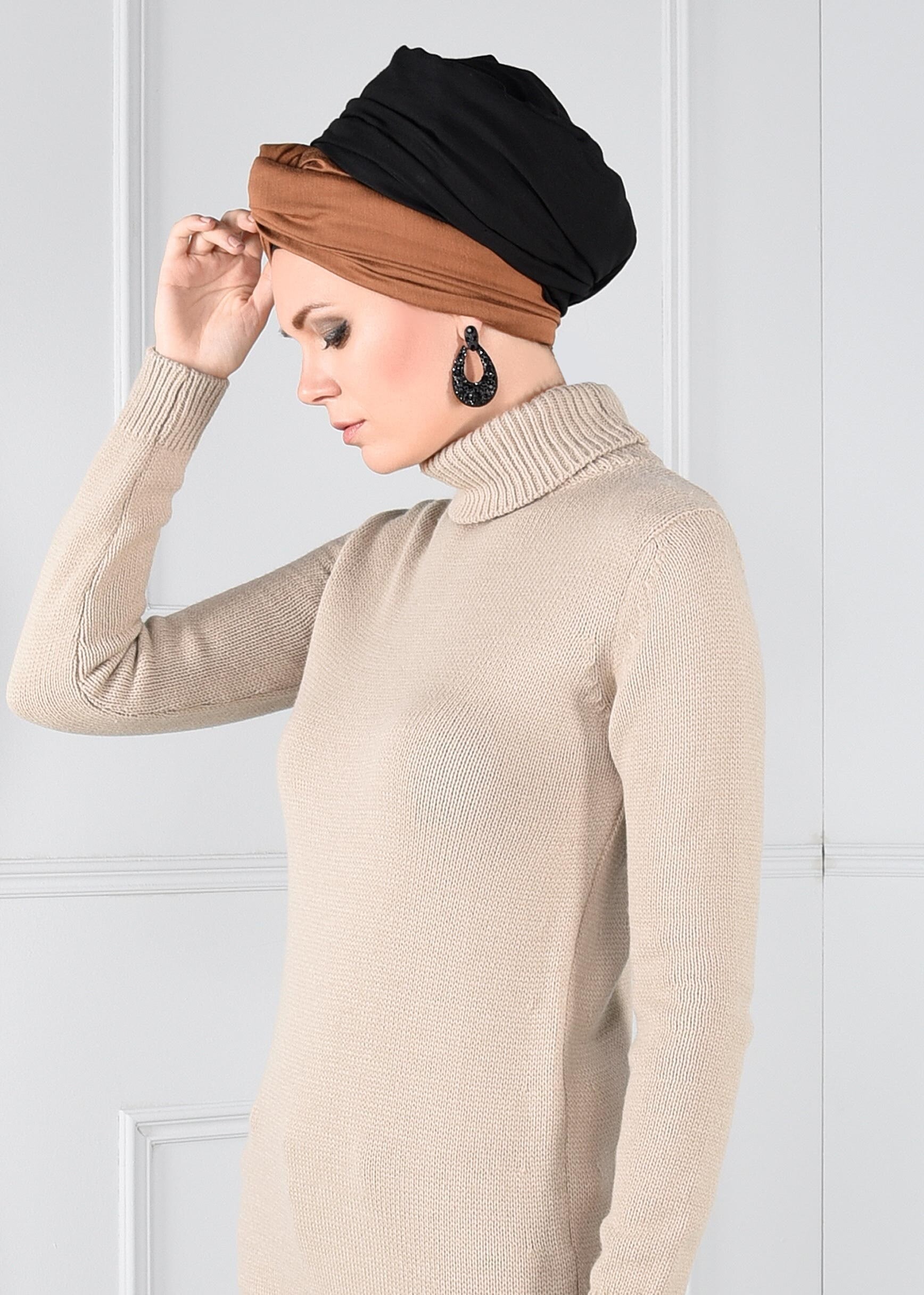 Tesettür giyim KAHVE TRİKO UZUN TUNİK 4581