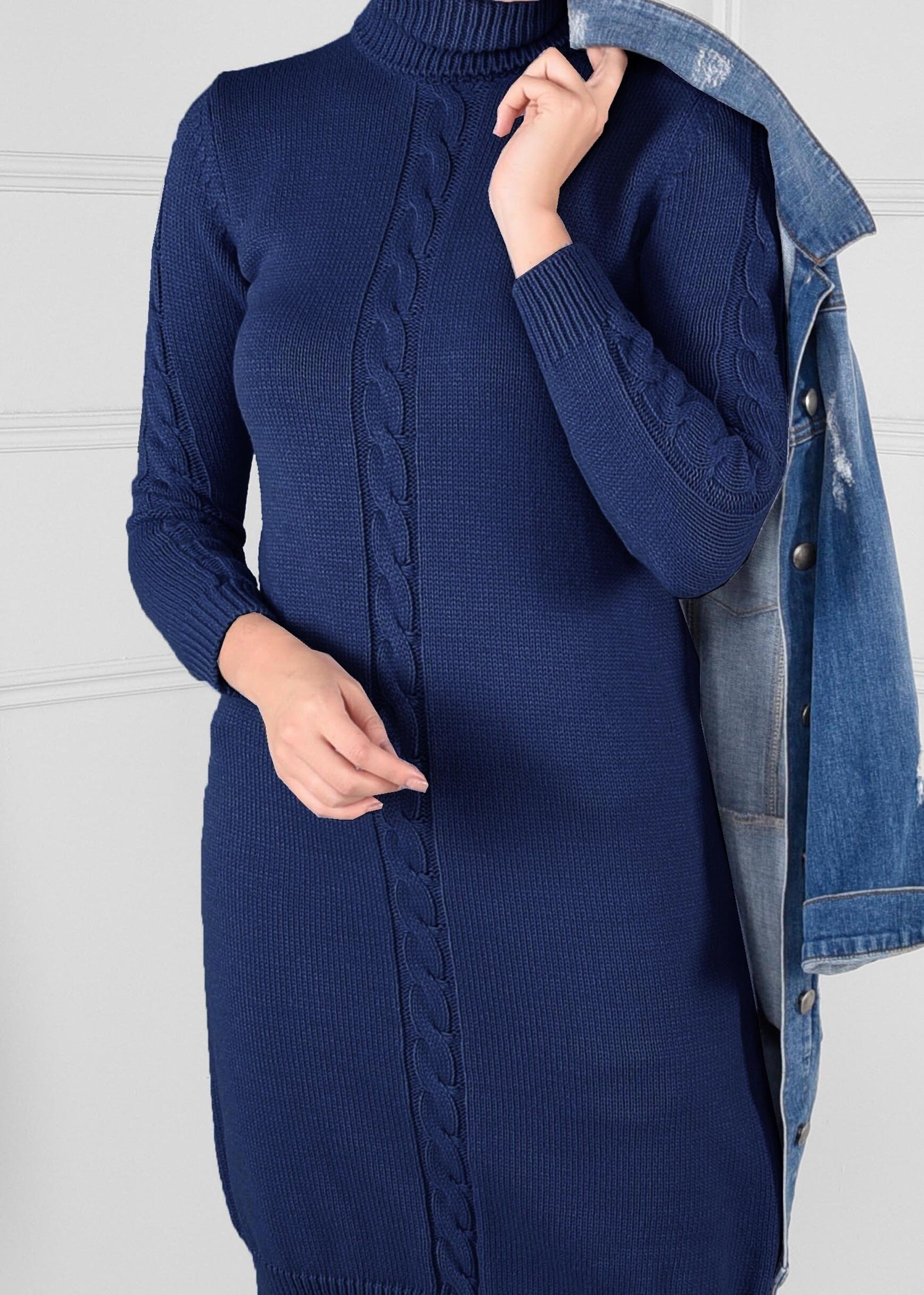 Tesettür giyim LACİVERT BOĞAZLI TRİKO TUNİK 4582