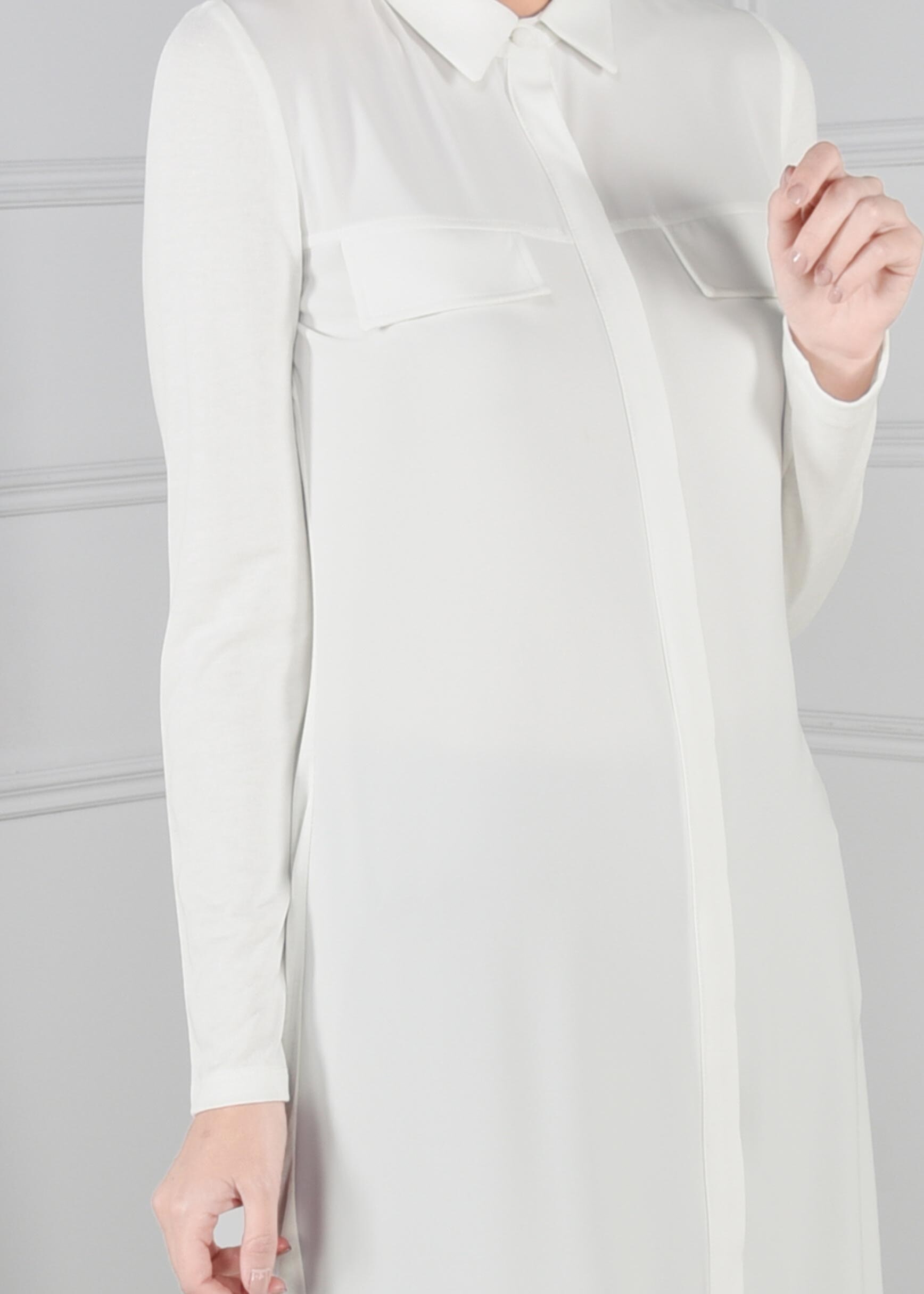 Tesettür giyim BEYAZ GİZLİ DÜĞMELİ DÜZ TUNİK 4597 