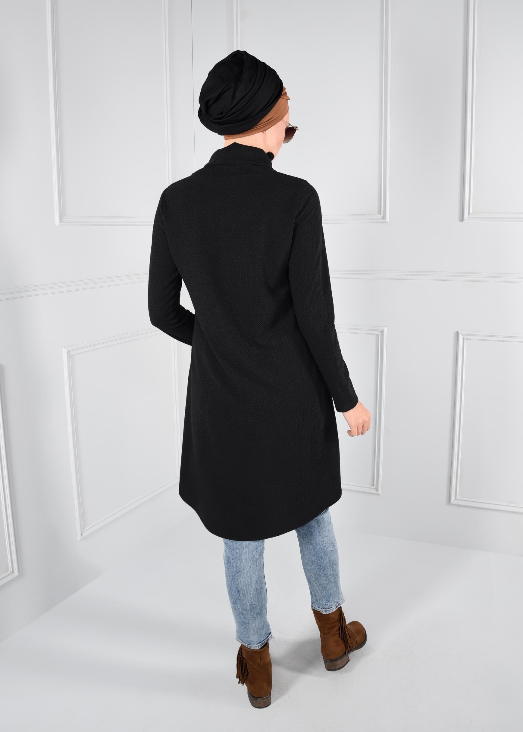 Tesettür giyim SİYAH ASİMETRİK KESİM TUNİK 4613