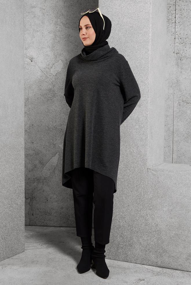 Tesettür giyim GRİ ASİMETRİK KESİM TUNİK 4613 - ALVİNA