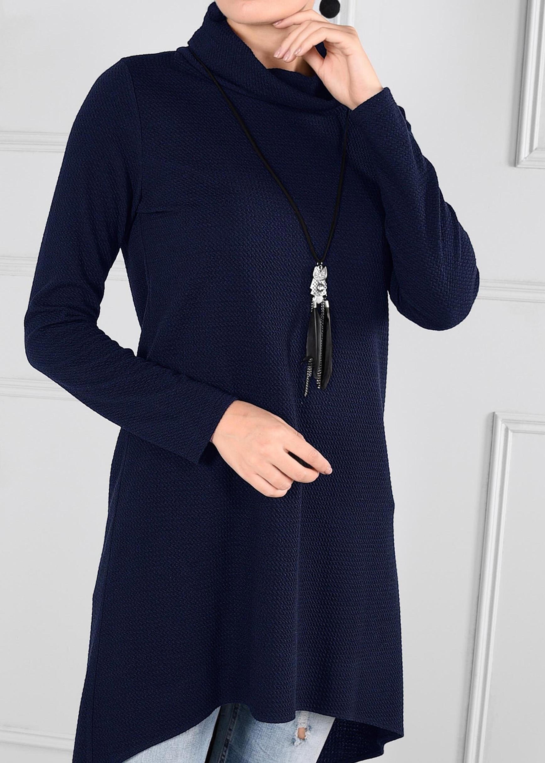 Tesettür giyim LACİVERT ASİMETRİK KESİM TUNİK 4613