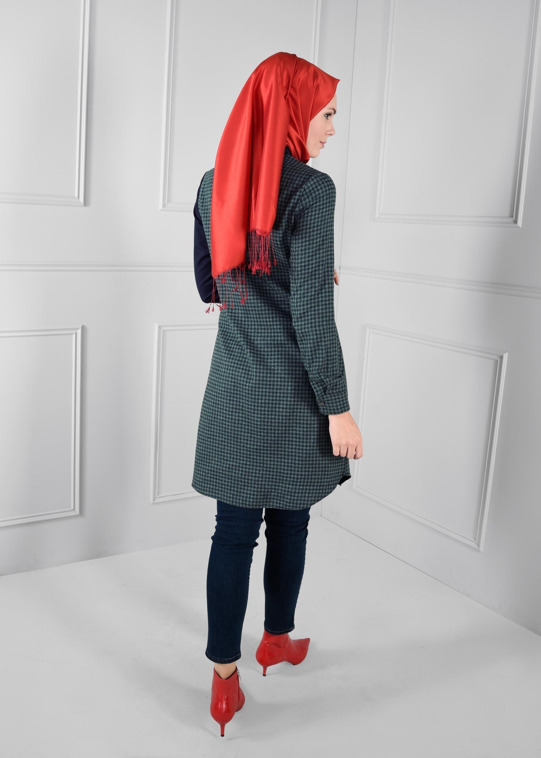 Tesettür giyim LACİVERT ÇITÇITLI PÖTİKARE CEP DETAYLI TUNİK 4619