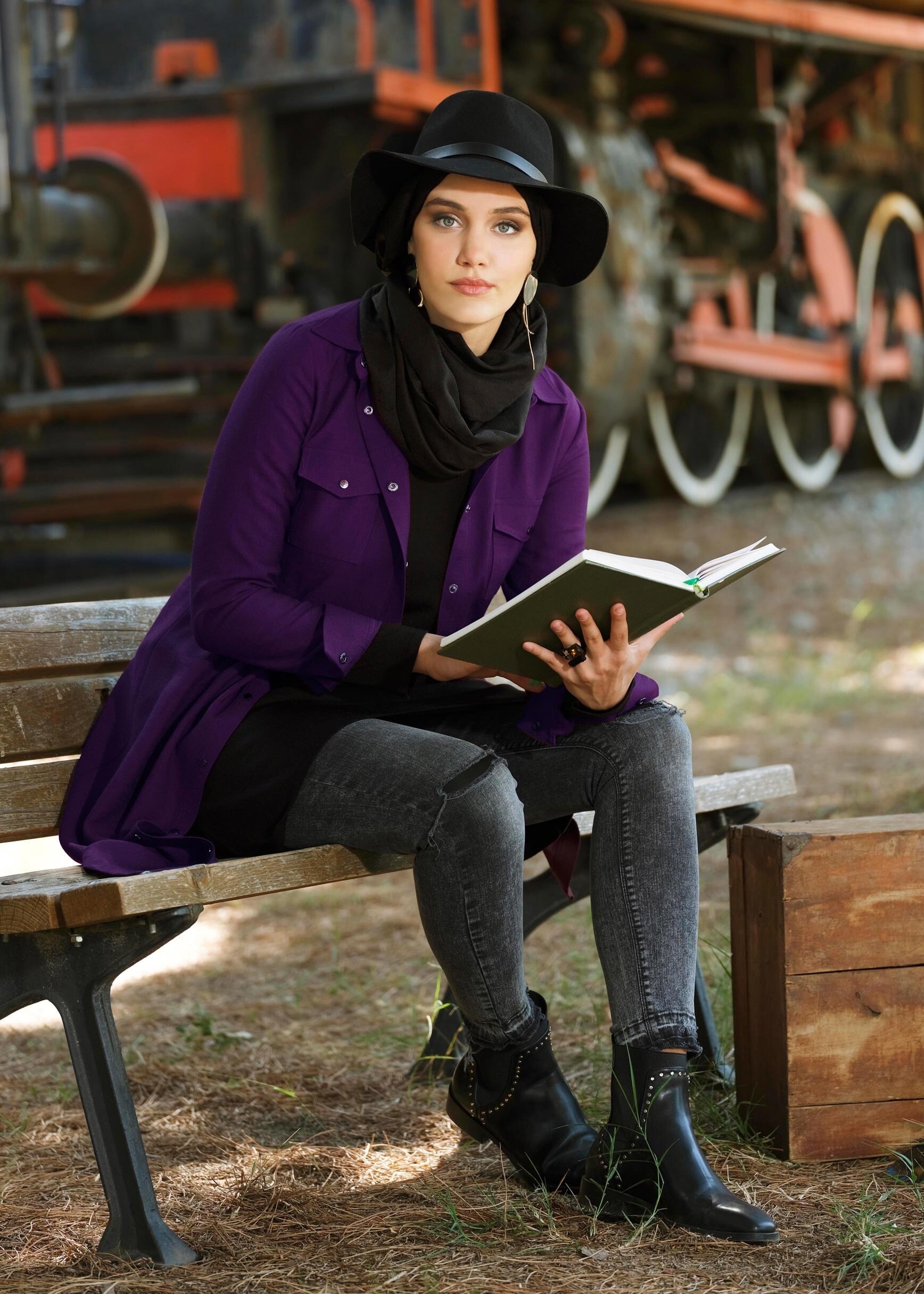 Tesettür giyim MOR ÇITÇITLI CEP DETAYLI TUNİK 4620