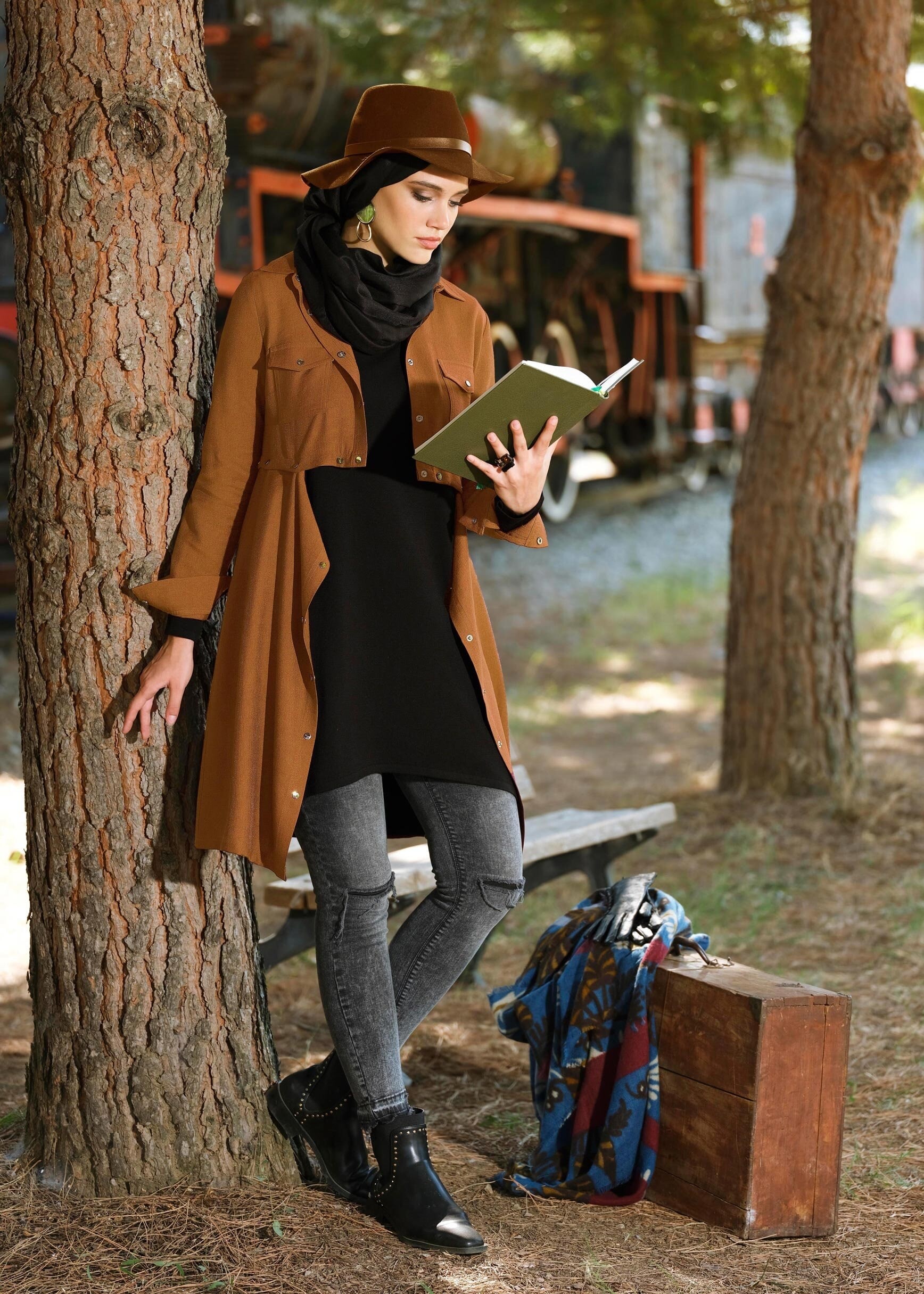 Tesettür giyim KAHVE ÇITÇITLI CEP DETAYLI TUNİK 4620