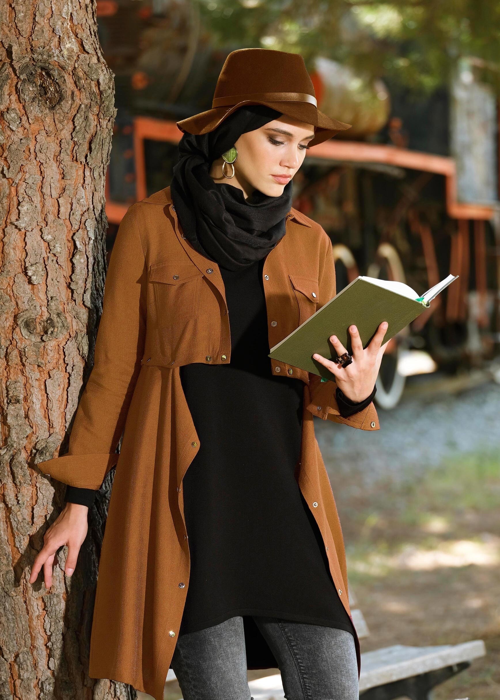 Tesettür giyim KAHVE ÇITÇITLI CEP DETAYLI TUNİK 4620