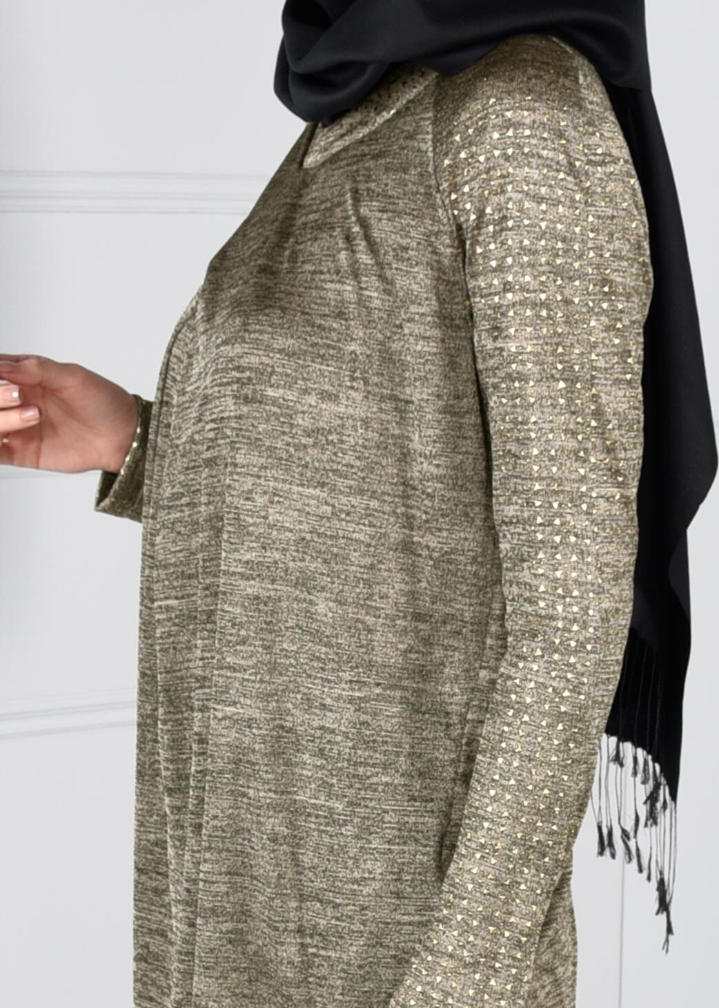 Tesettür giyim ALTIN KOLLARI TAŞ BASKILI TUNİK 4621 