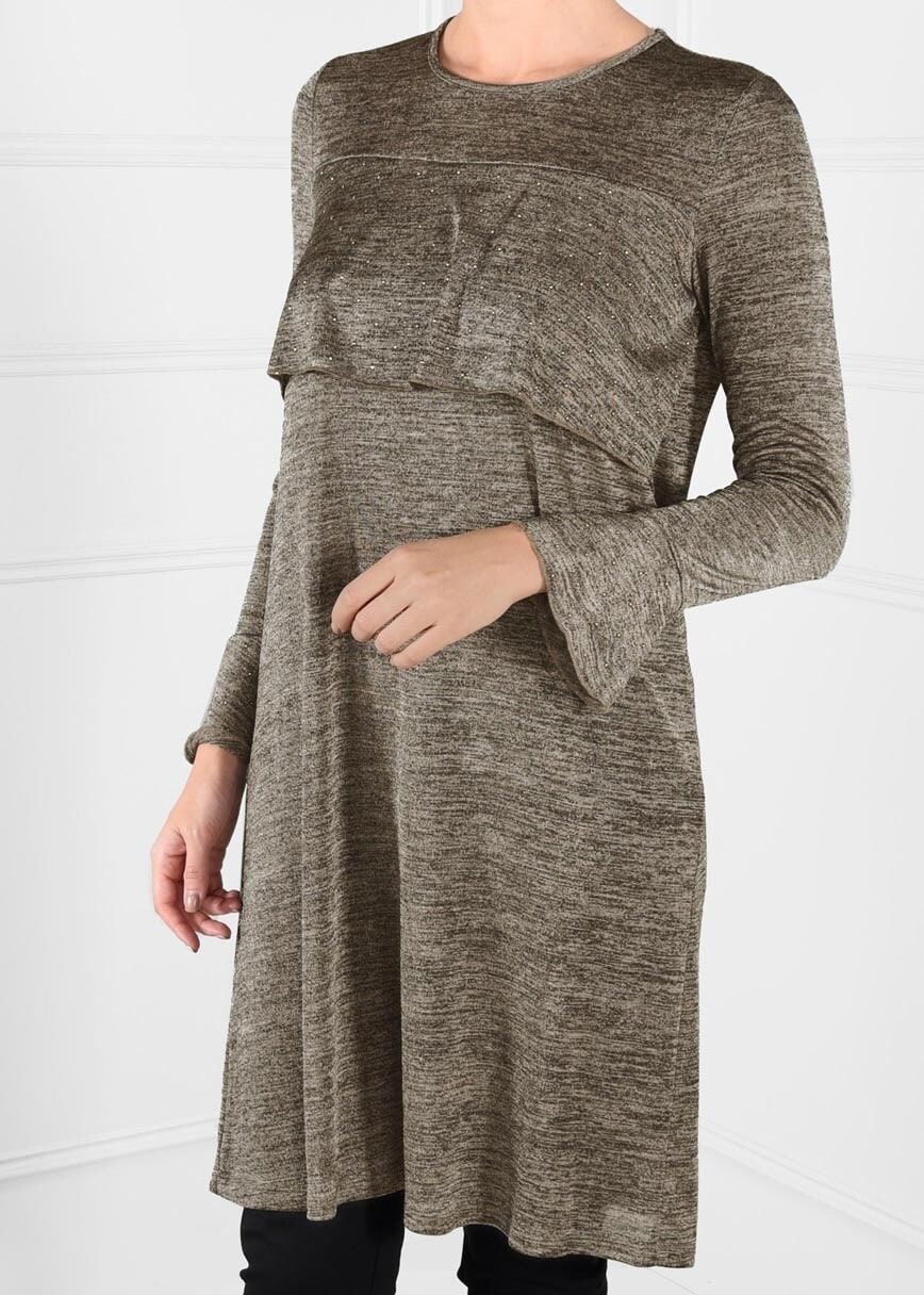 Tesettür giyim ALTIN VOLANLI TAŞ BASKILI TUNİK 4622