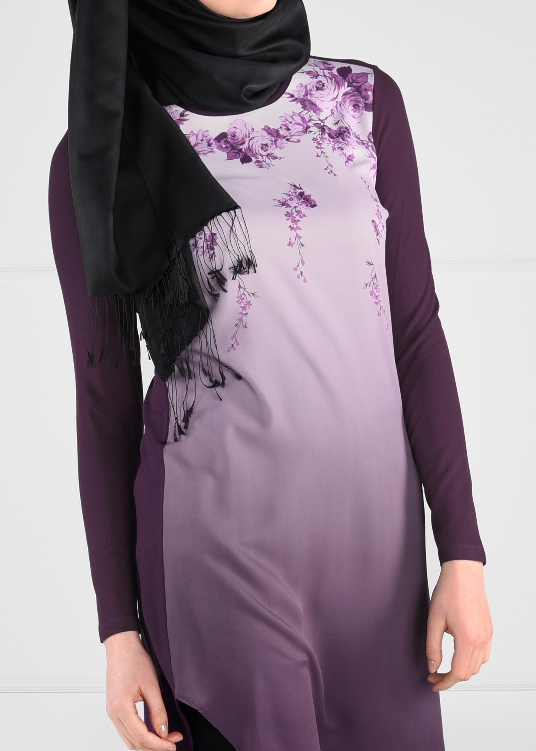 Tesettür giyim MOR ÇİÇEK DİJİTAL BASKILI DEGRADE TUNİK 4623 