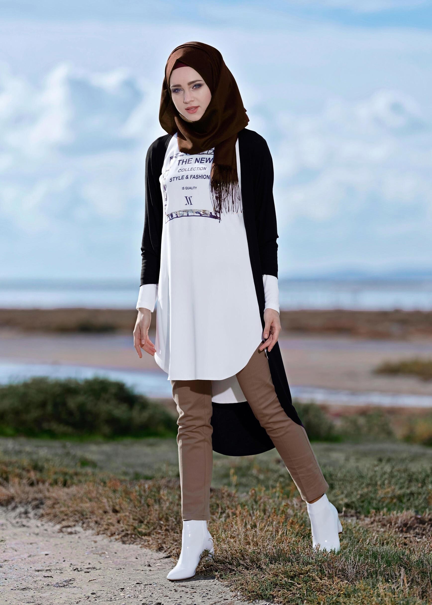 Tesettür giyim SİYAH YARASA KOLLU YAZI BASKILI 2Lİ TUNİK 4624