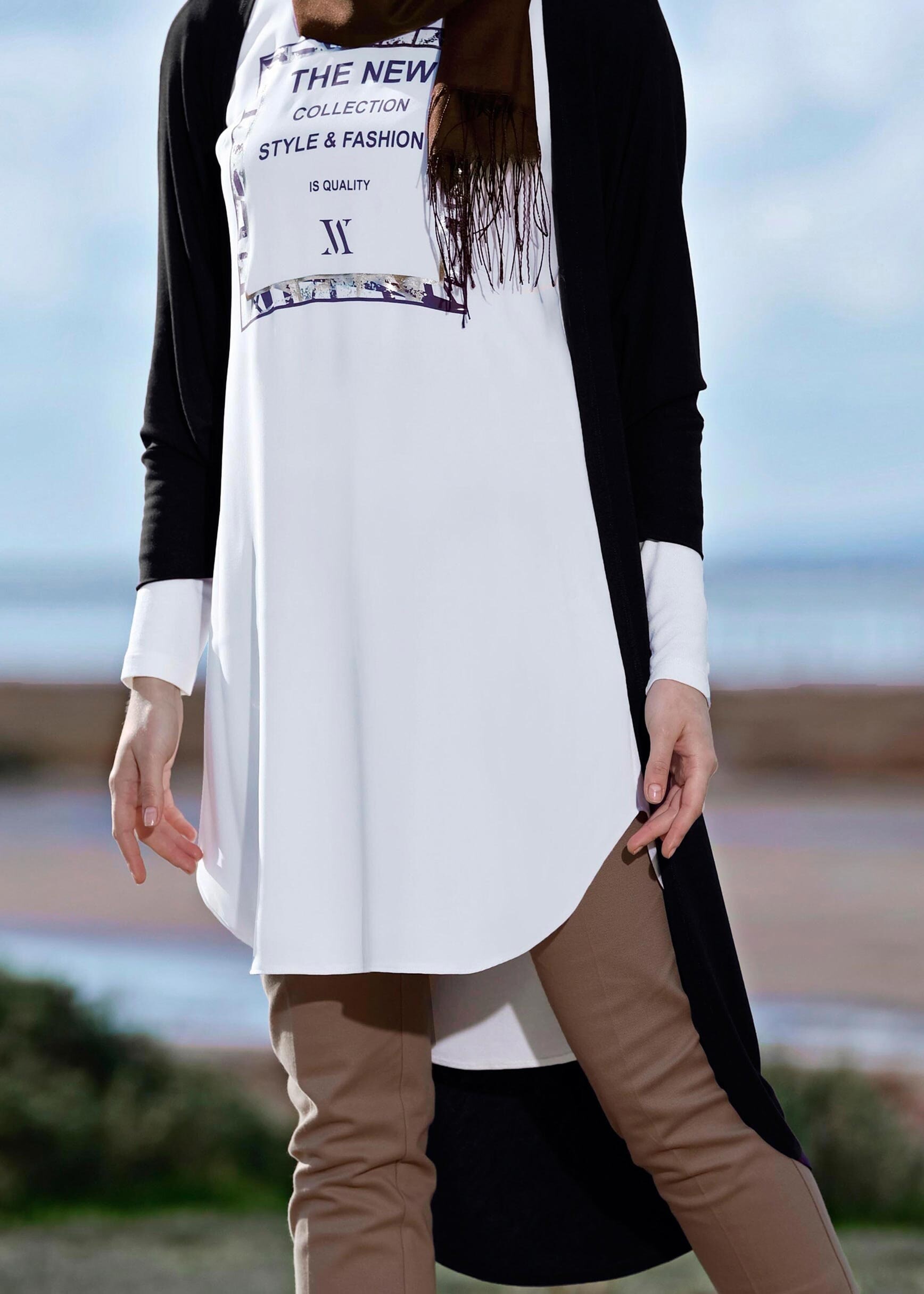 Tesettür giyim SİYAH YARASA KOLLU YAZI BASKILI 2Lİ TUNİK 4624