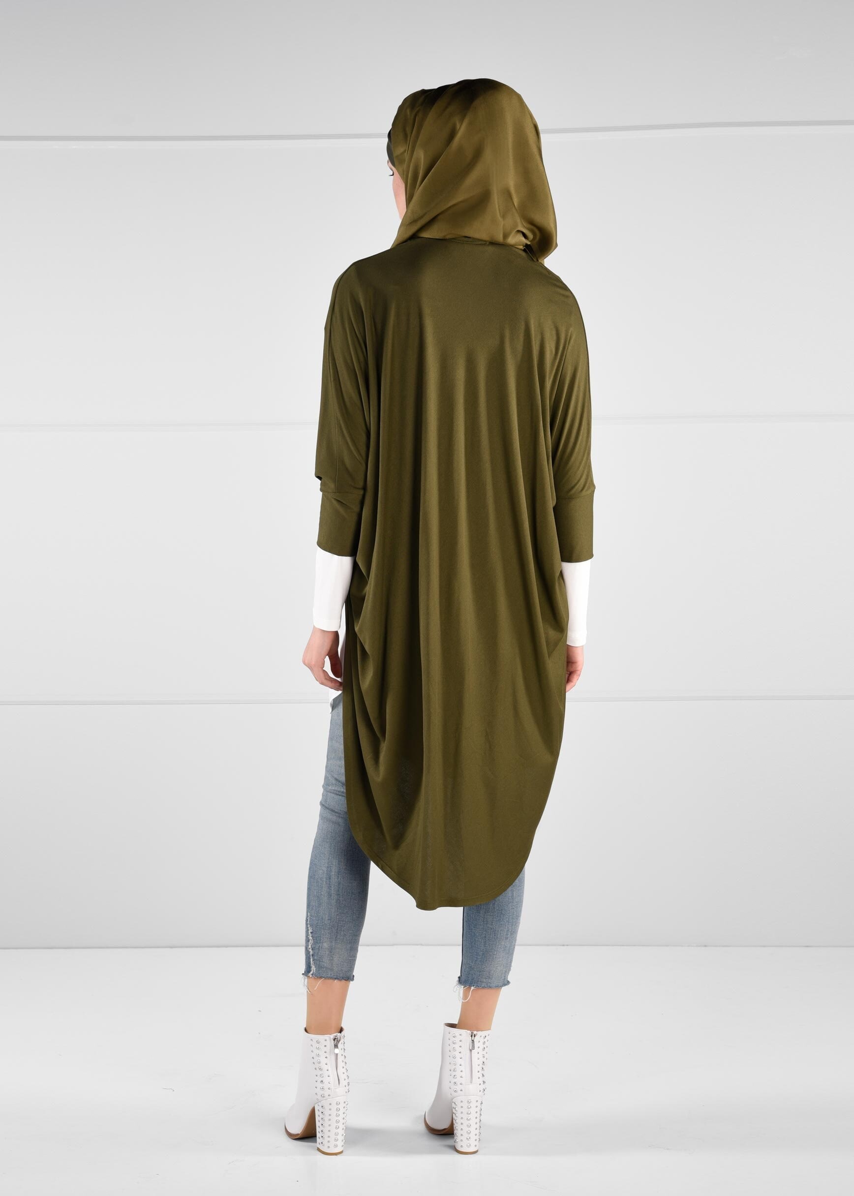 Tesettür giyim HAKİ YARASA KOLLU YAZI BASKILI 2Lİ TUNİK 4624