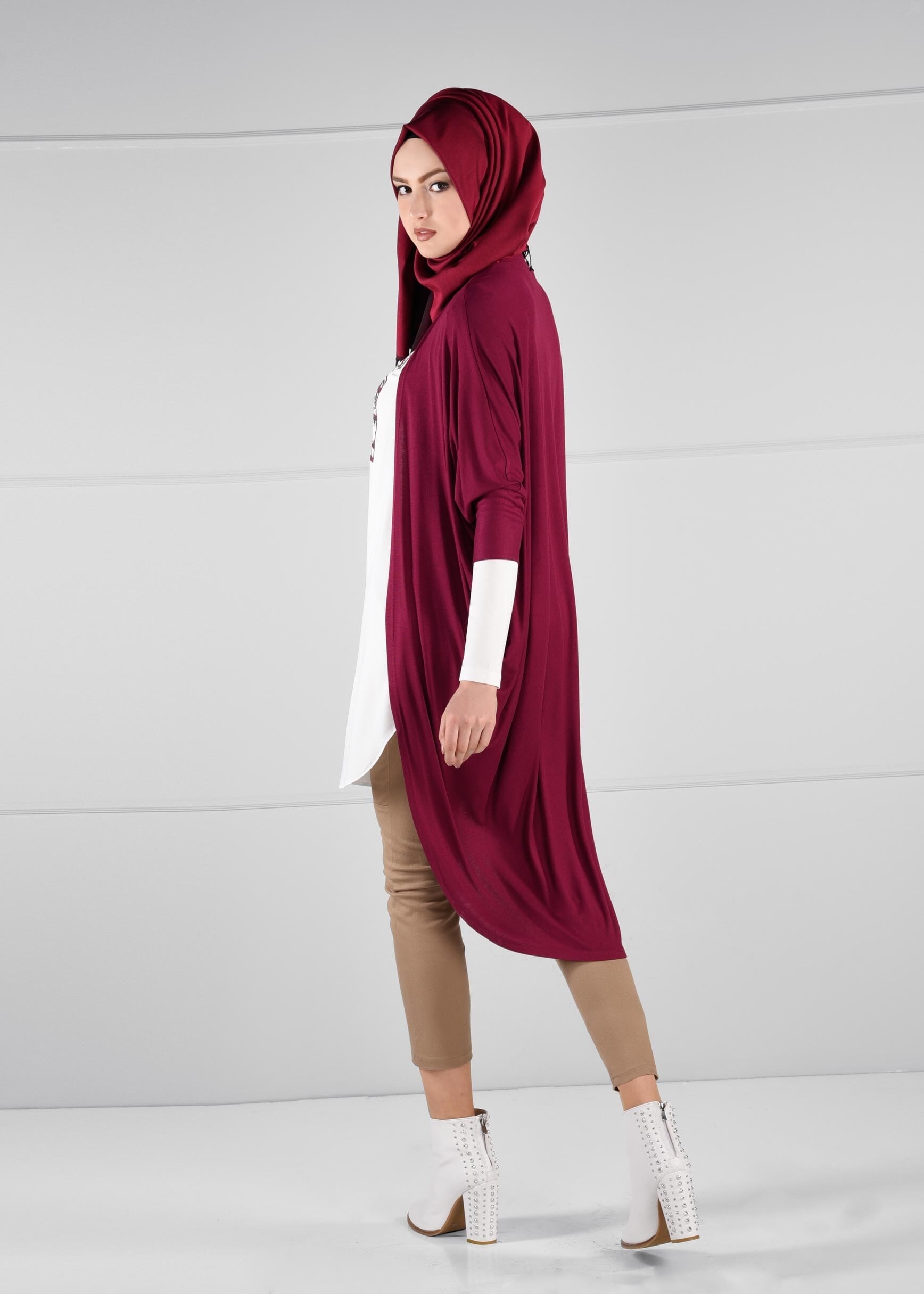 Tesettür giyim MOR YARASA KOLLU YAZI BASKILI 2Lİ TUNİK 4624