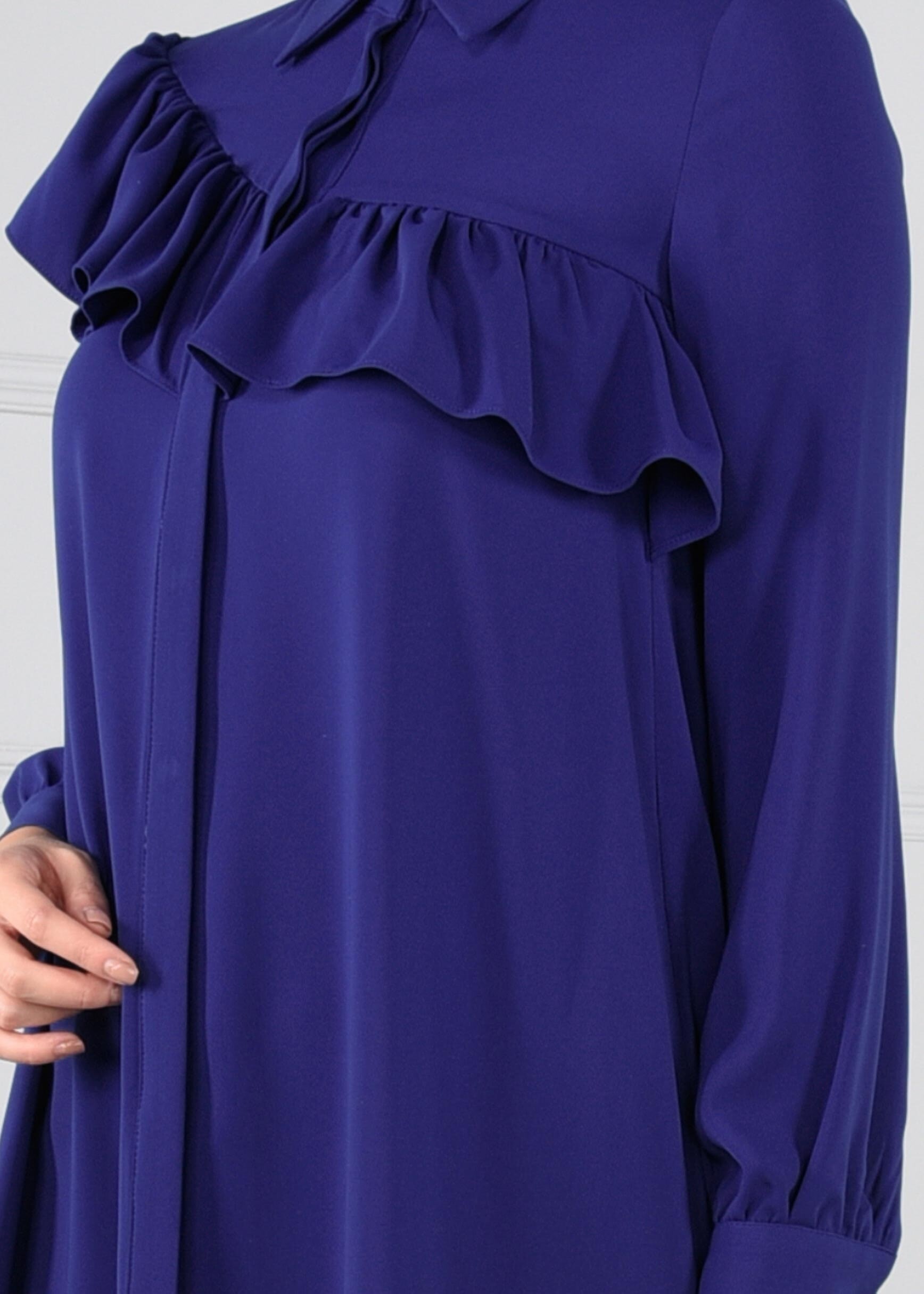 Tesettür giyim LACİVERT ASİMETRİK FIRFIR DETAYLI TUNİK 4637