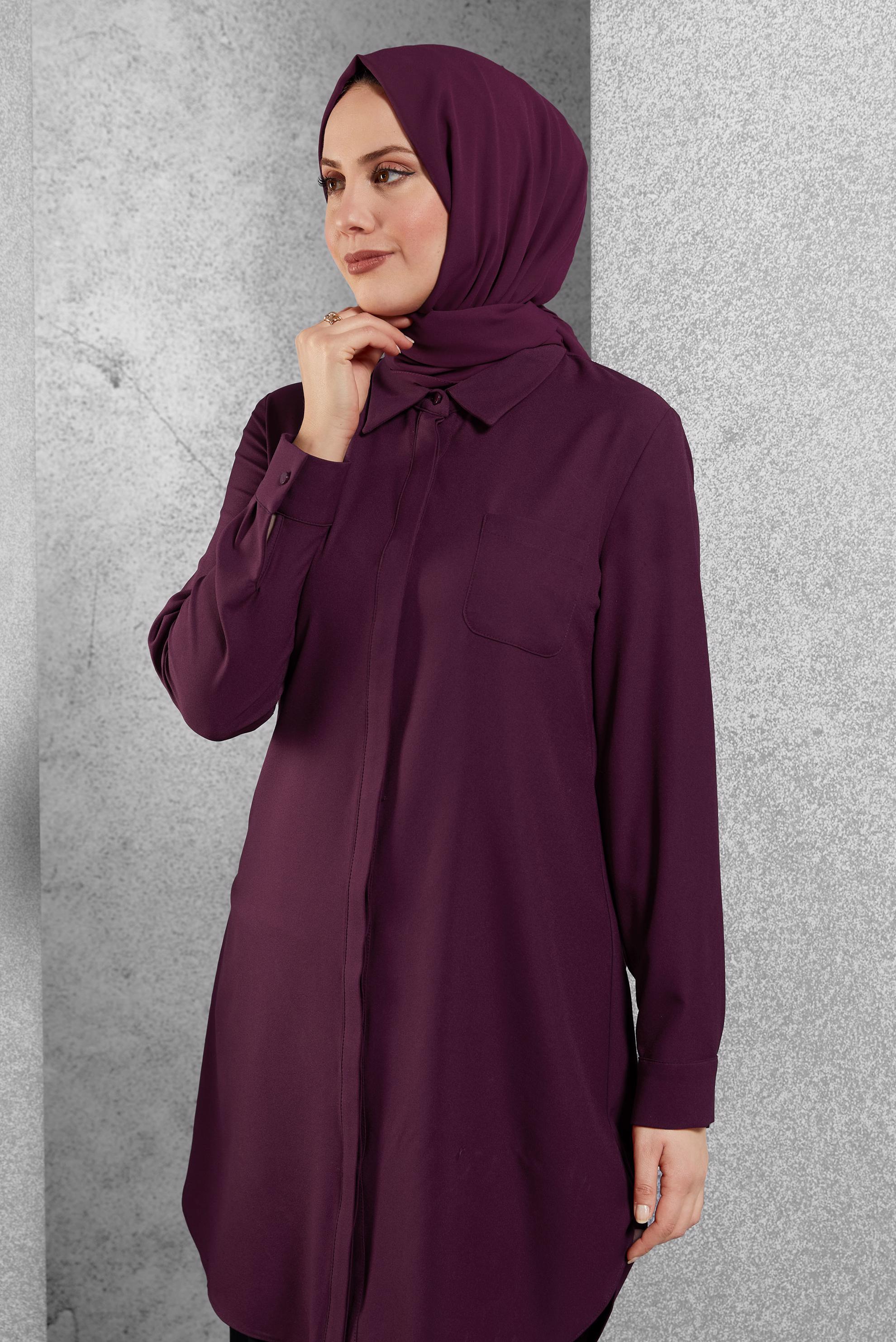 Tesettür giyim MÜRDÜM GÖMLEK YAKA TUNİK 4644