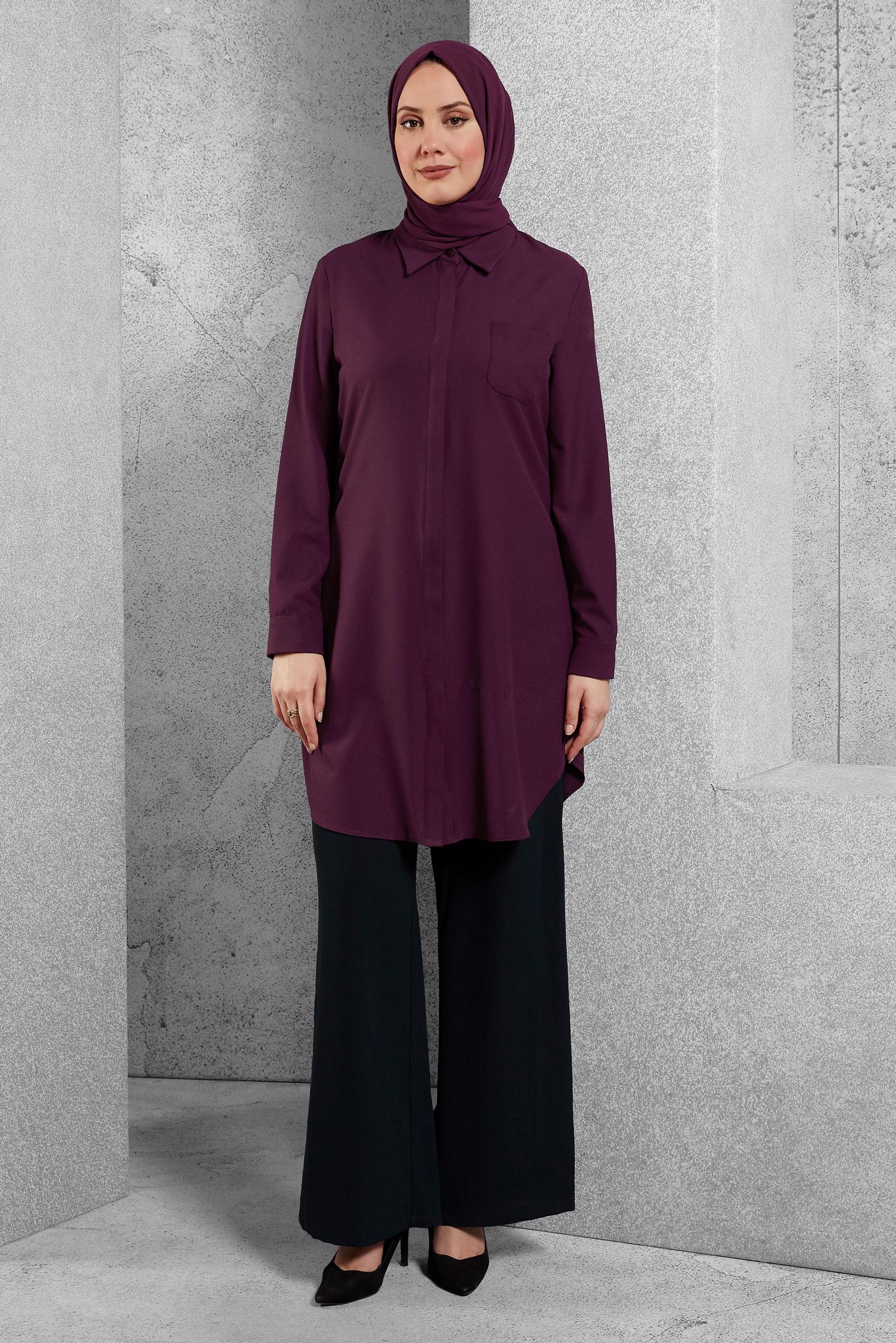 Tesettür giyim MÜRDÜM GÖMLEK YAKA TUNİK 4644