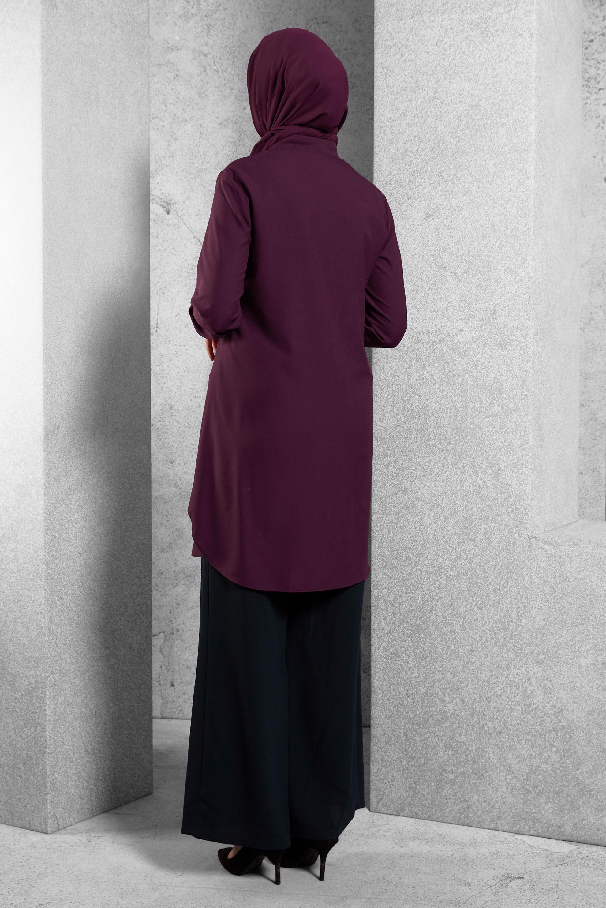 Tesettür giyim MÜRDÜM GÖMLEK YAKA TUNİK 4644