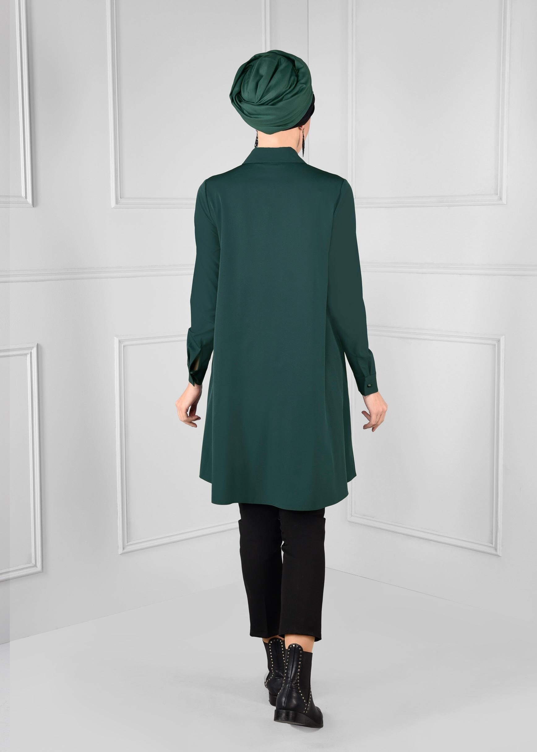 Tesettür giyim YEŞİL FİYONK DETAYLI GENİŞ KESİM TUNİK 4681