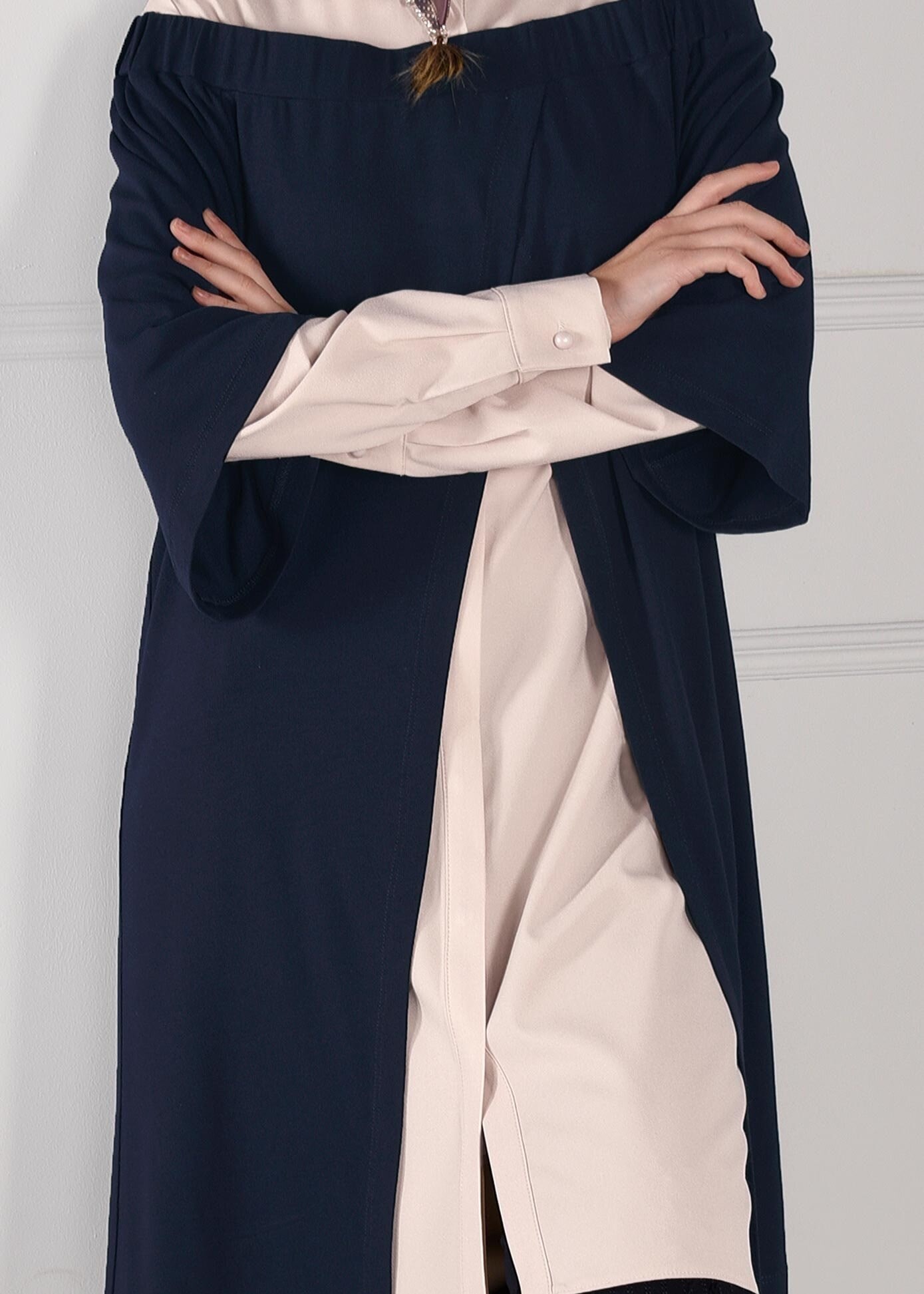 Tesettür giyim LACİVERT YARASA KOL ÖNÜ AÇIK 2Lİ TUNİK 4682 