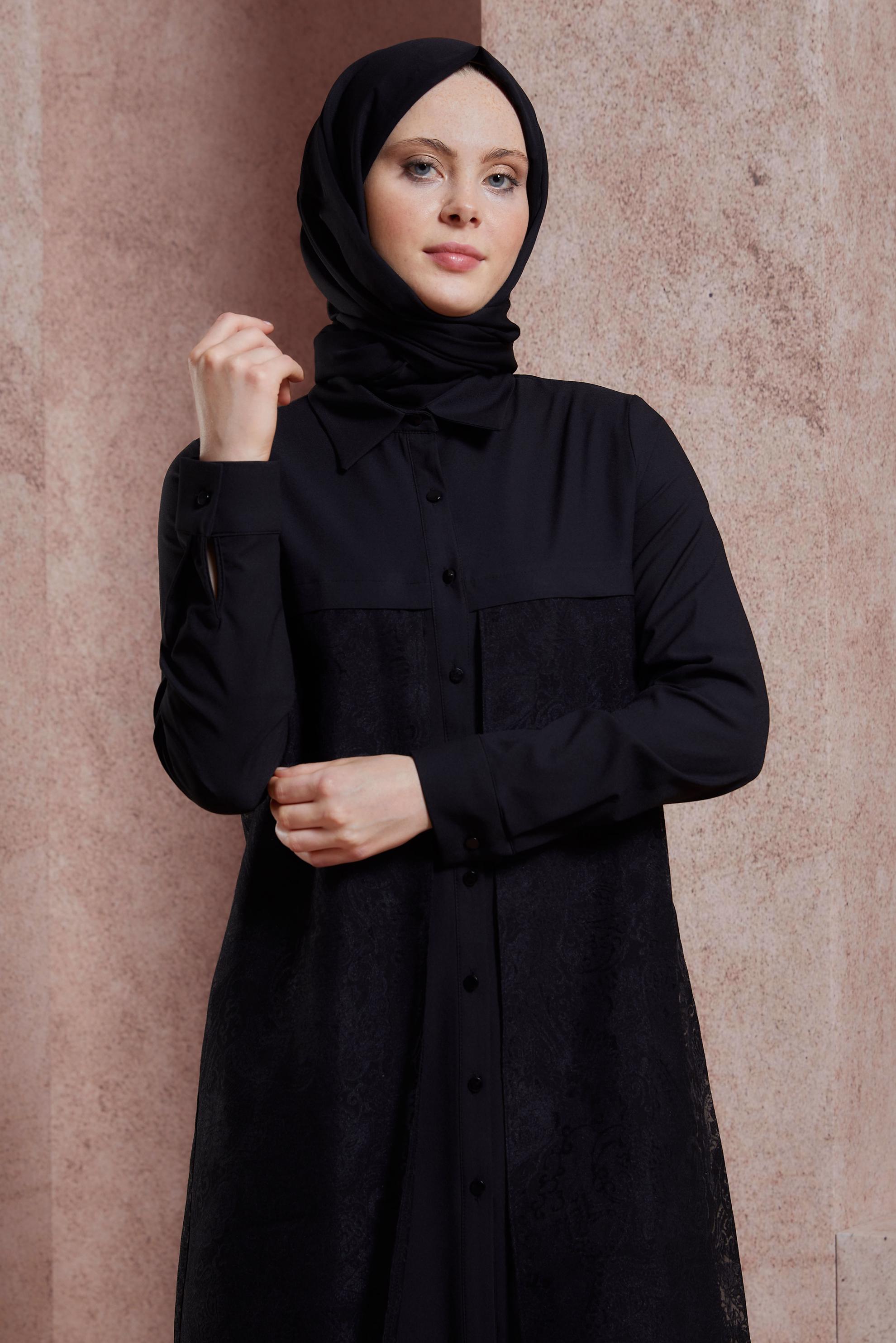 Tesettür giyim SİYAH GÖMLEK YAKA TUNİK 4685 
