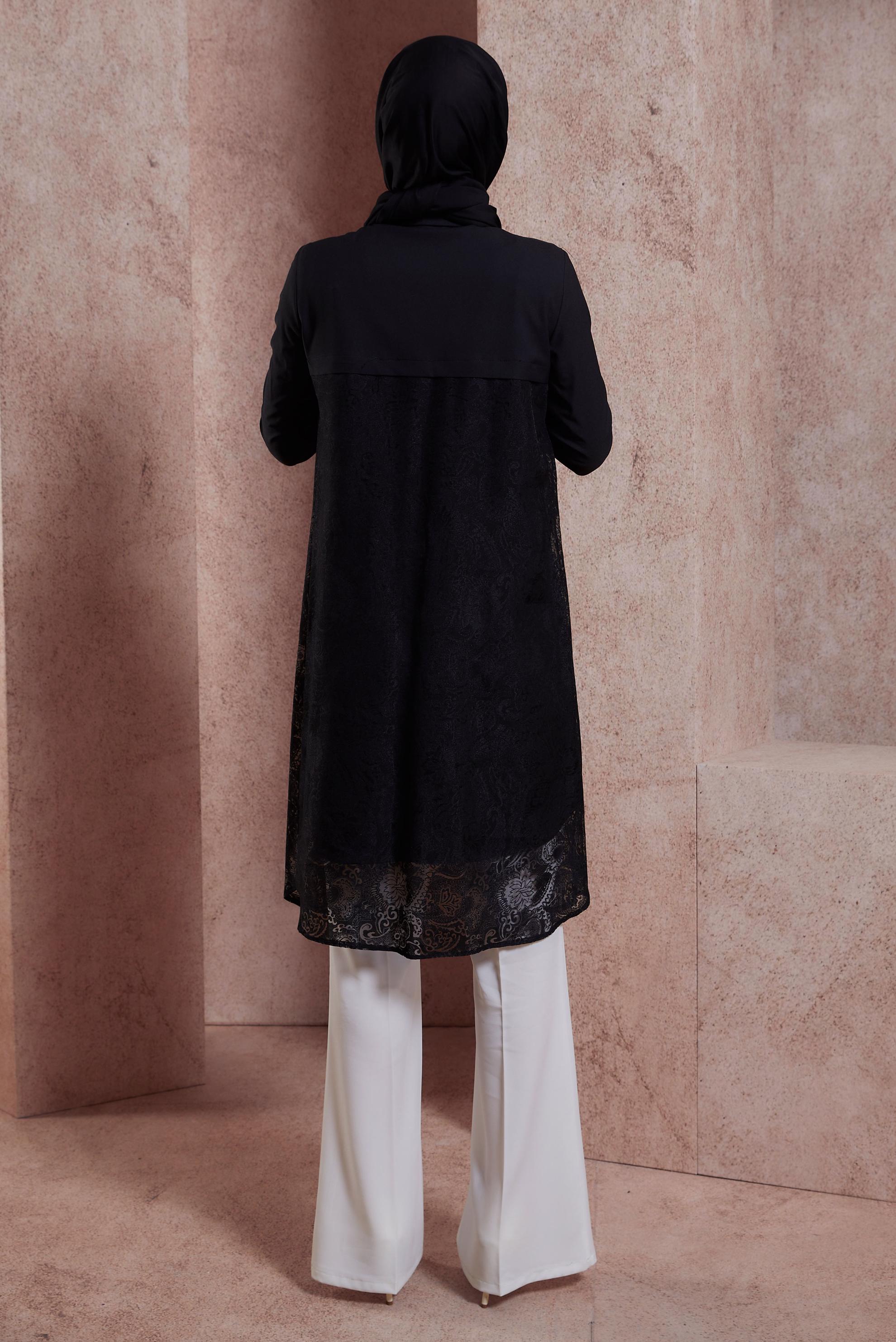 Tesettür giyim SİYAH GÖMLEK YAKA TUNİK 4685 