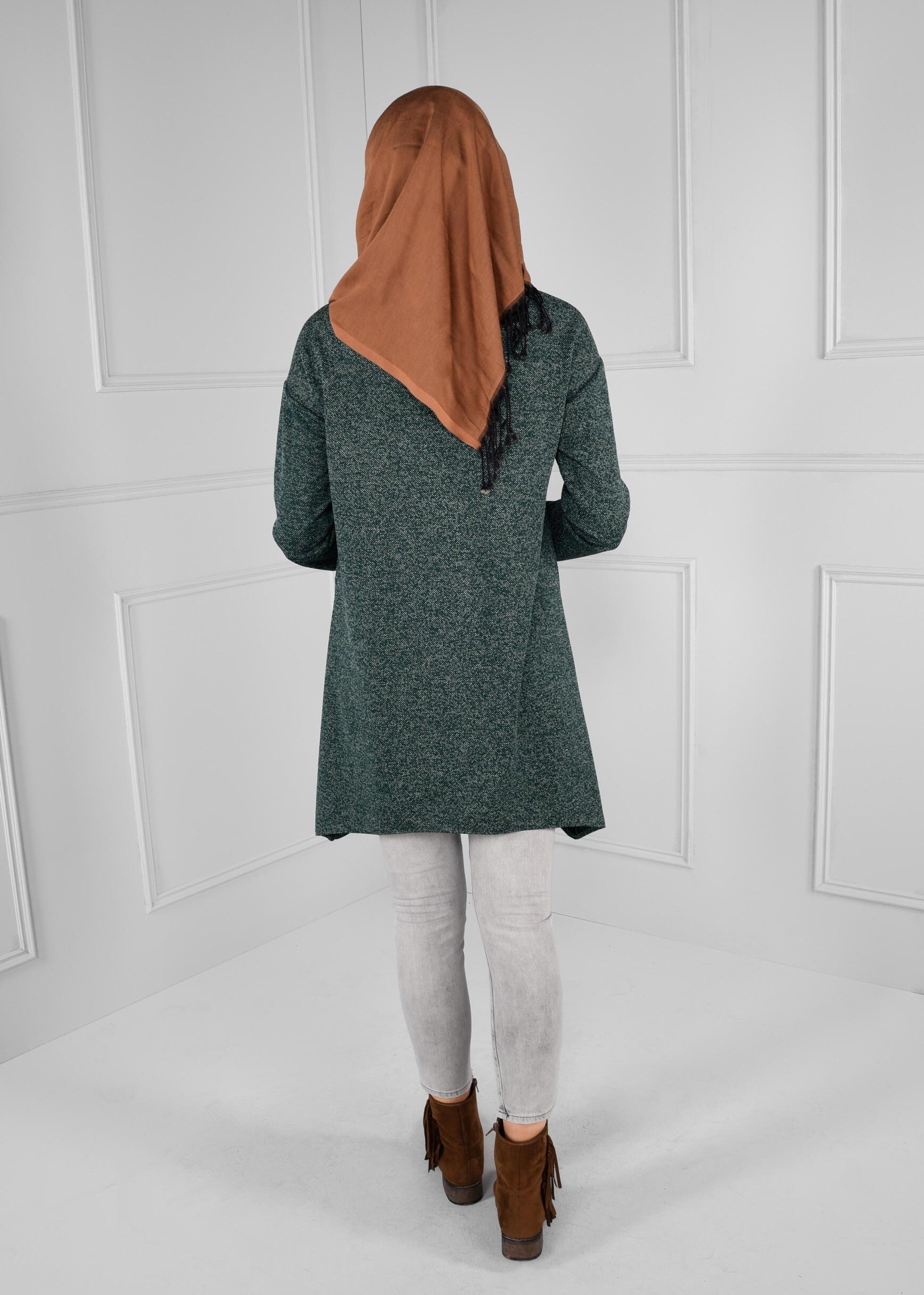 Tesettür giyim YEŞİL NAKIŞ DETAYLI SALAŞ TUNİK 4689 