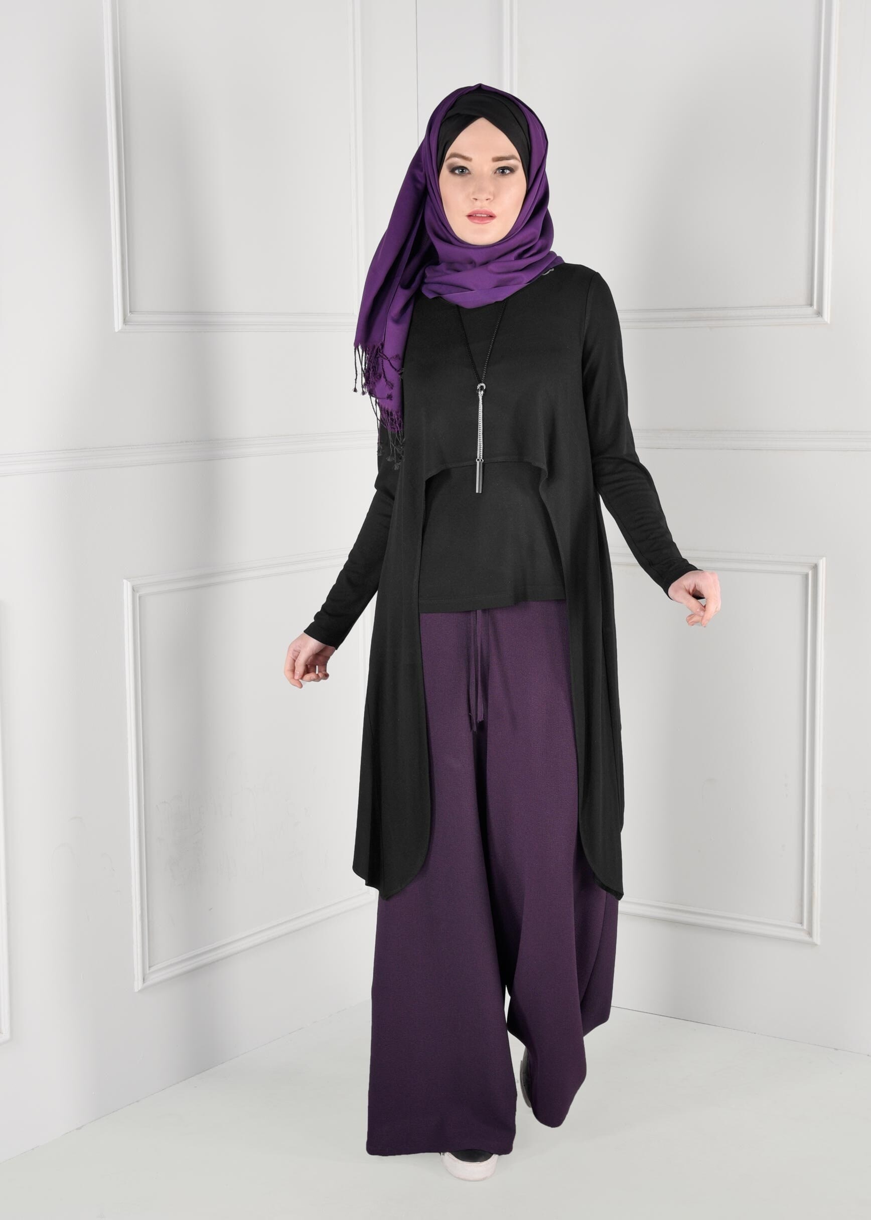 Tesettür giyim SİYAH ASİMETRİK KESİM TUNİK 4753