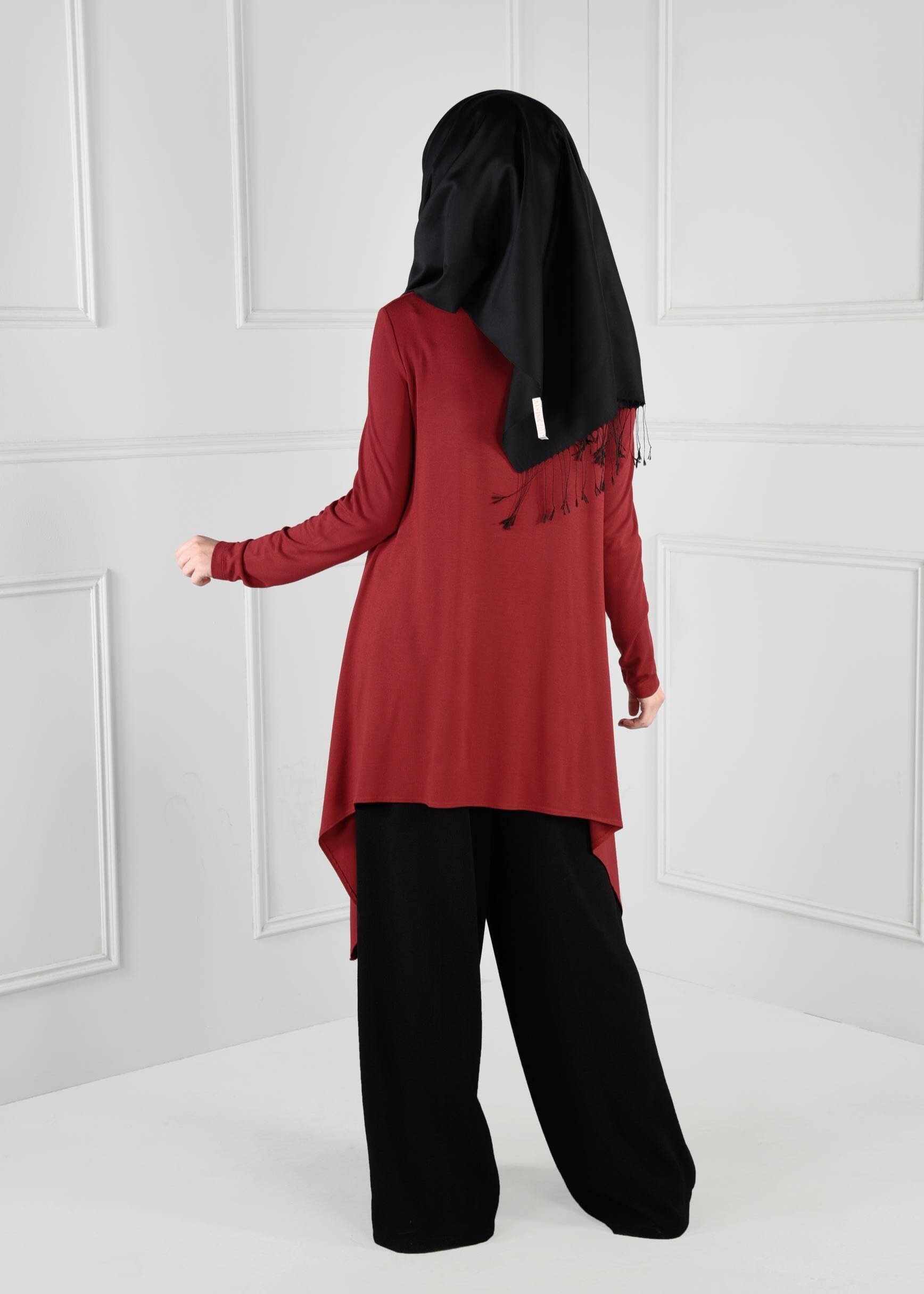 Tesettür giyim KIRMIZI ASİMETRİK KESİM TUNİK 4753