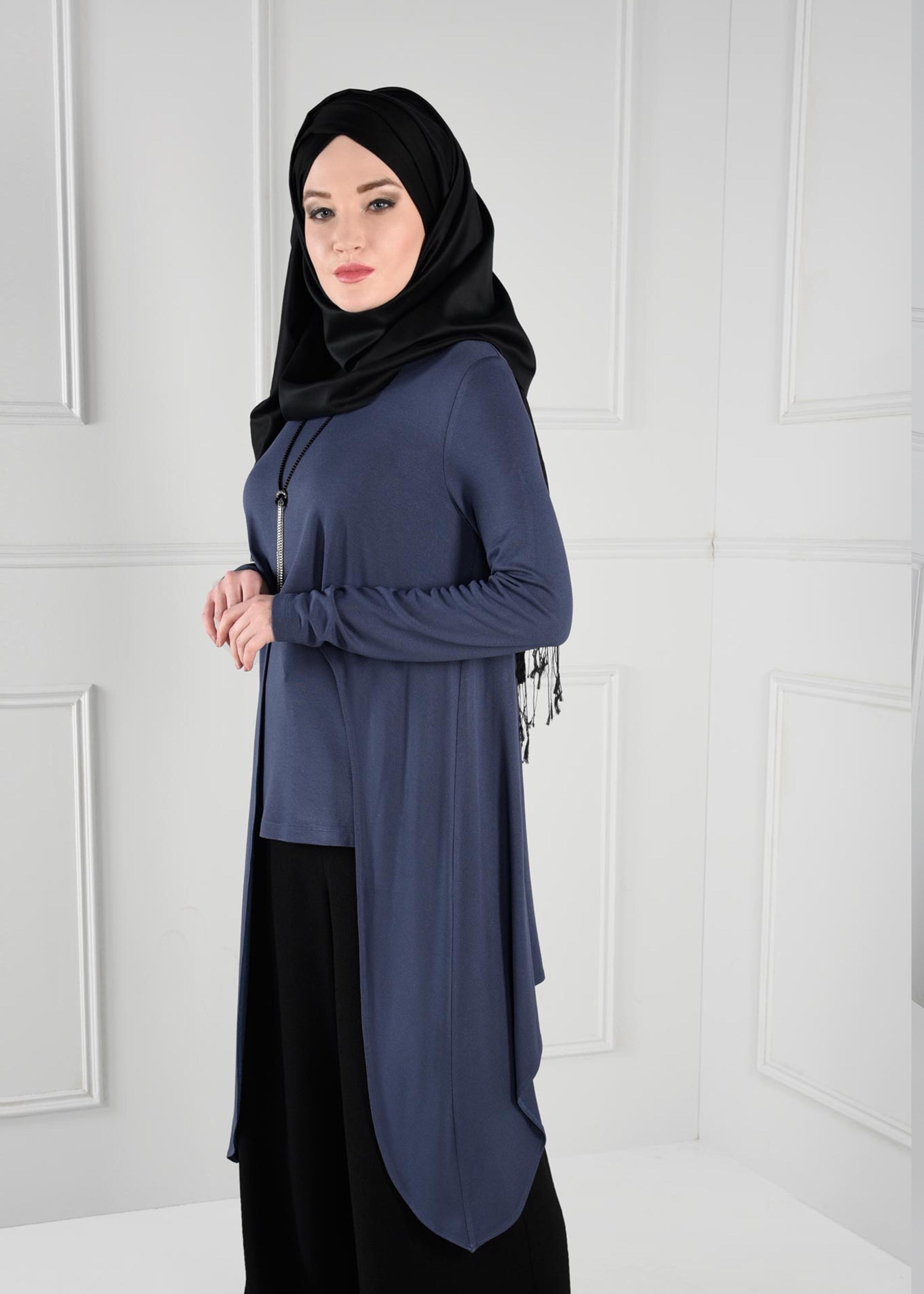 Tesettür giyim LACİVERT ASİMETRİK KESİM TUNİK 4753