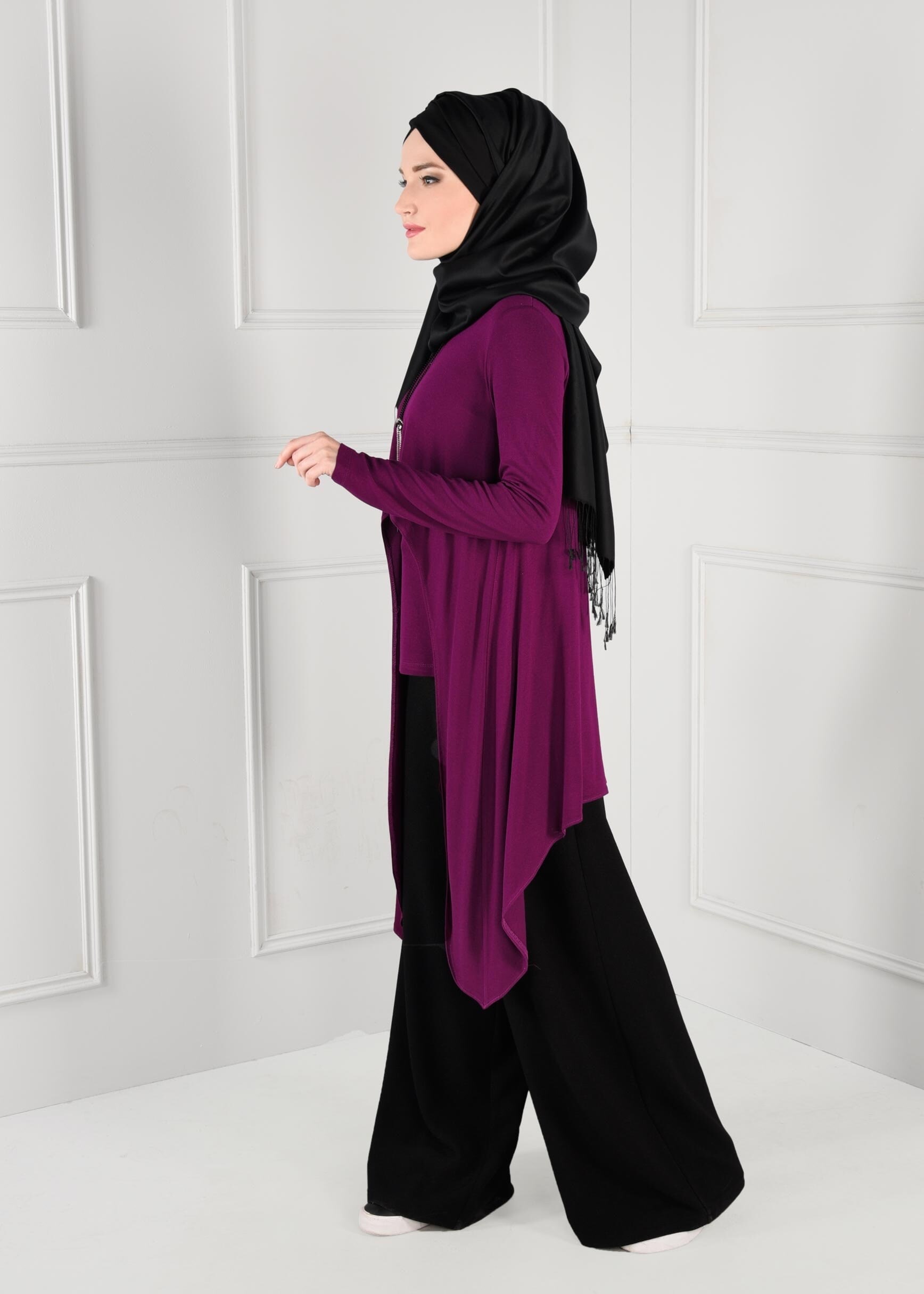 Tesettür giyim MOR ASİMETRİK KESİM TUNİK 4753