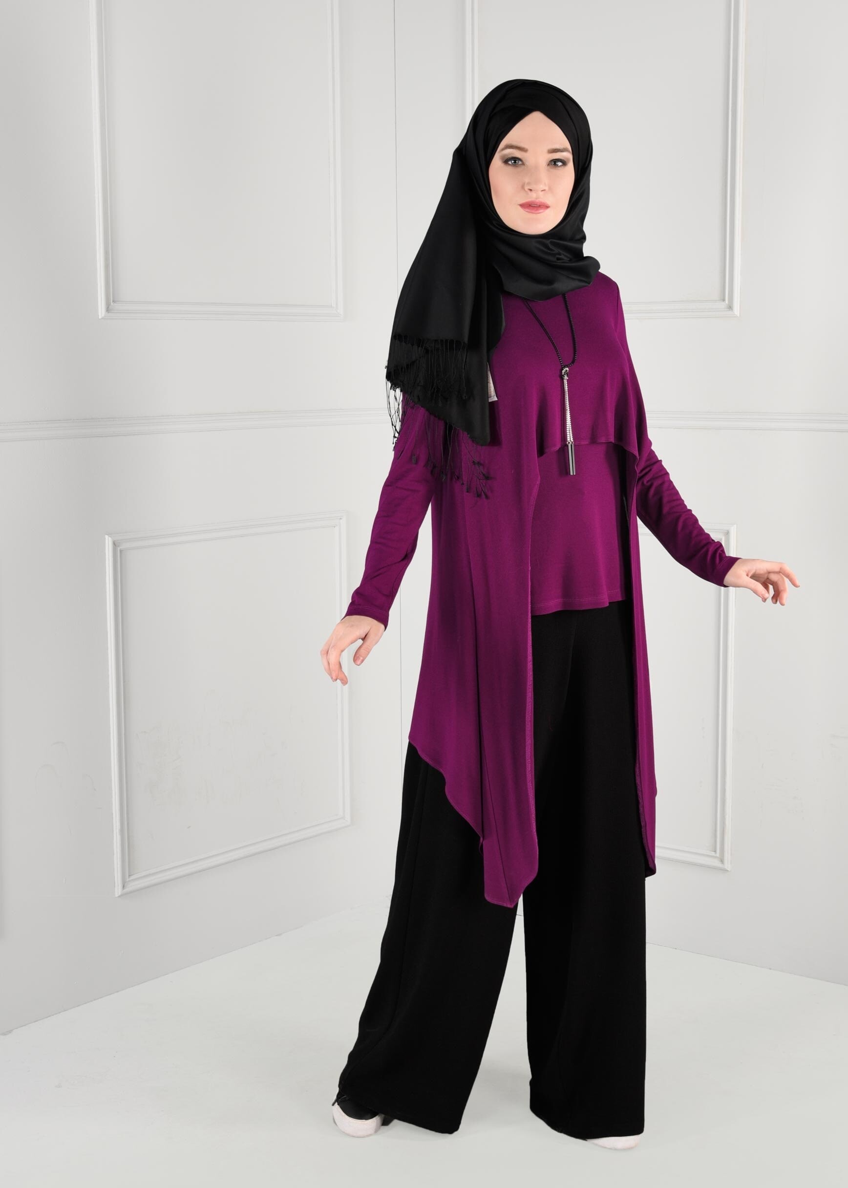 Tesettür giyim MOR ASİMETRİK KESİM TUNİK 4753