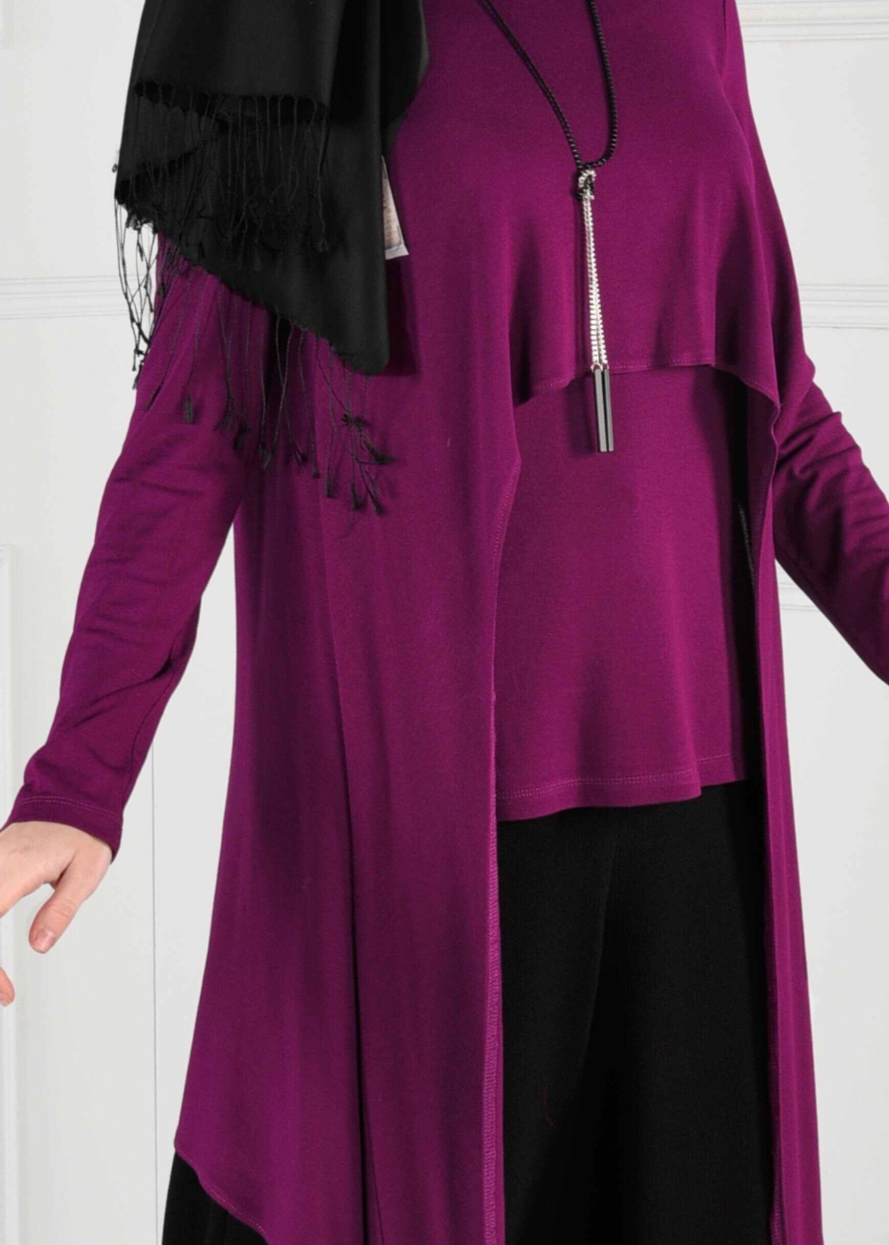 Tesettür giyim MOR ASİMETRİK KESİM TUNİK 4753