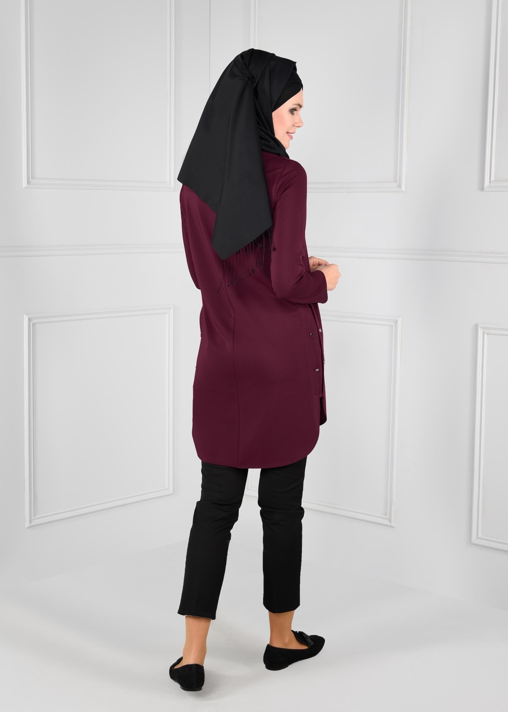 Tesettür giyim MOR YANLARI ZIMBA DETAYLI TUNİK 4762