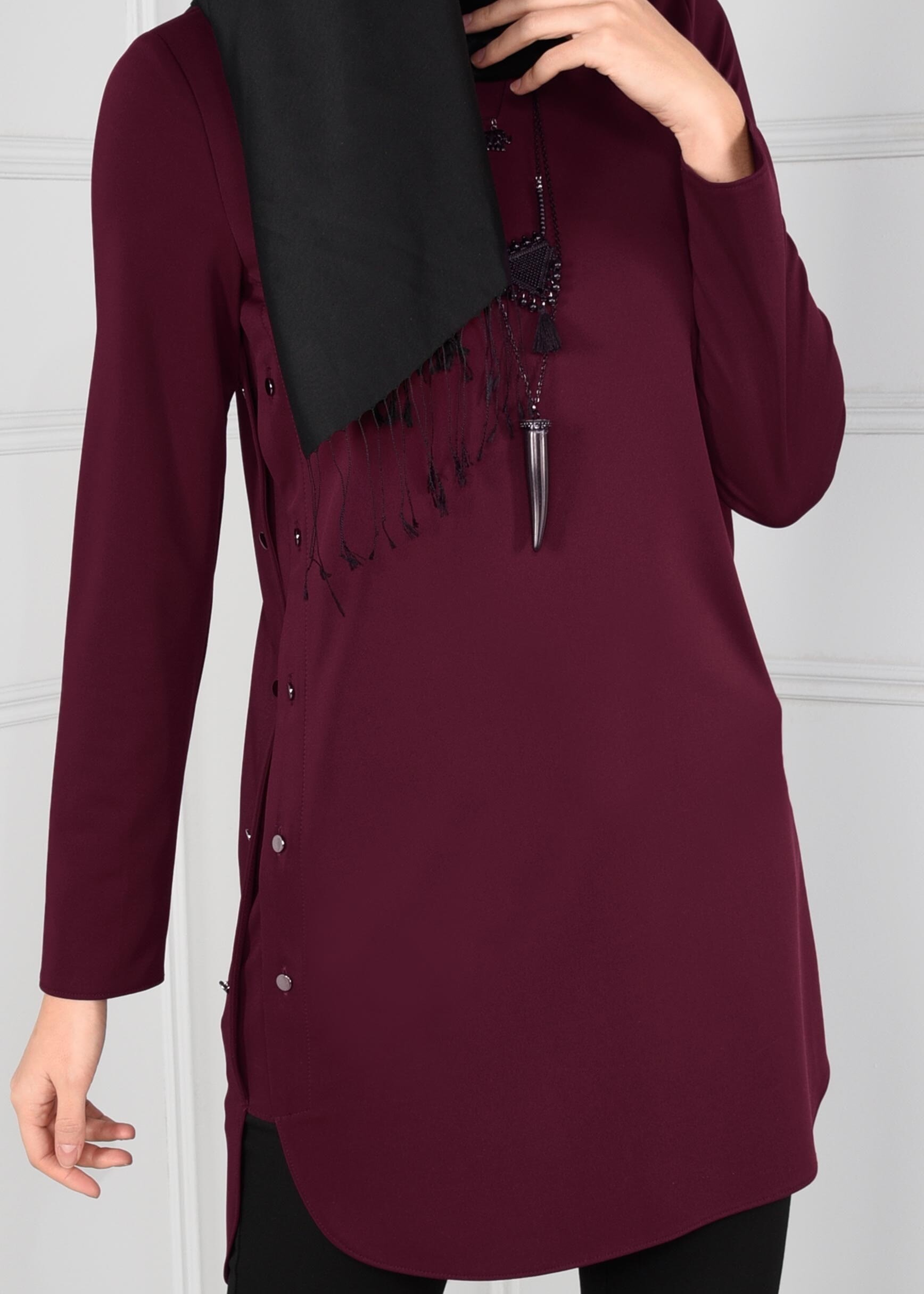 Tesettür giyim MOR YANLARI ZIMBA DETAYLI TUNİK 4762