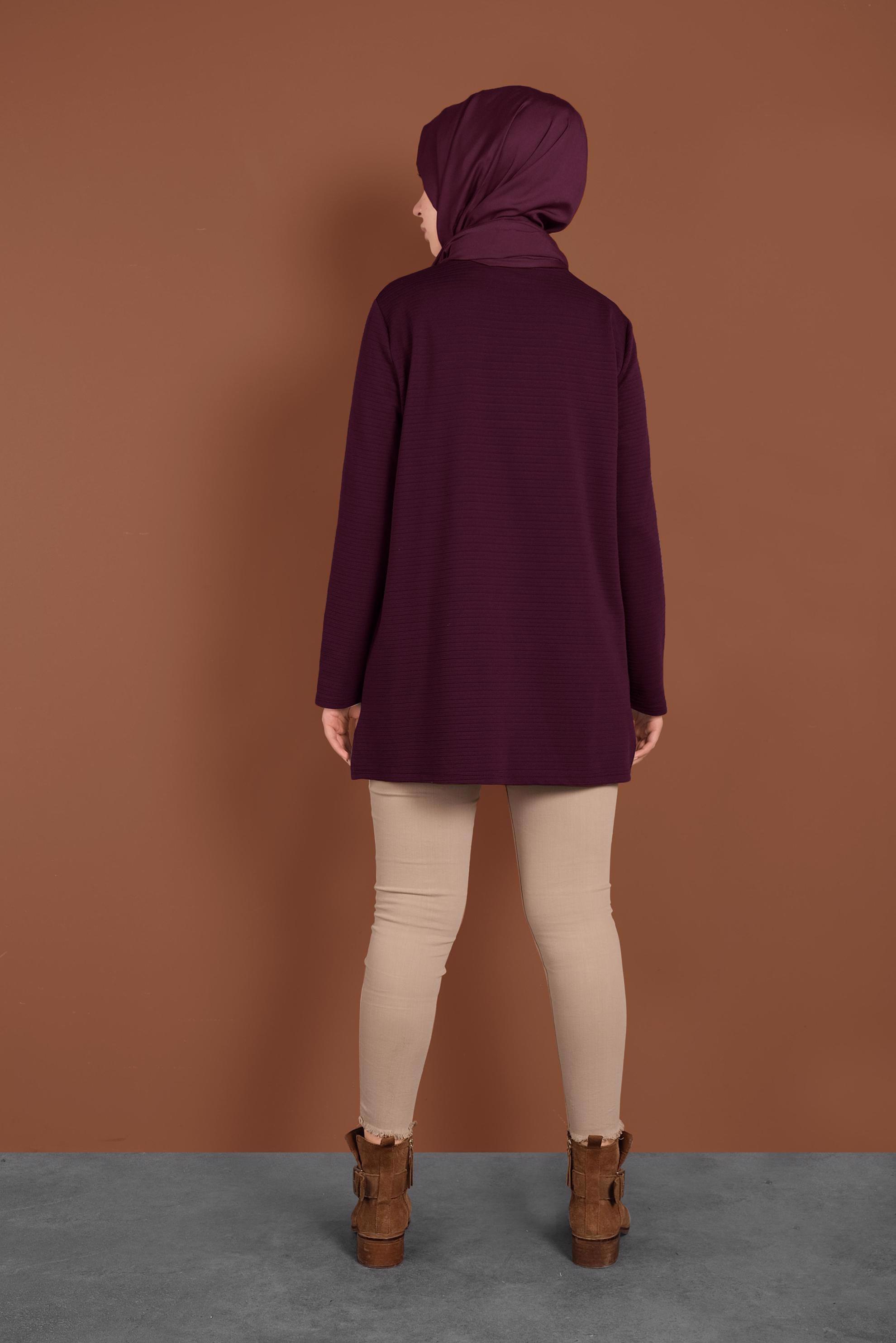 Tesettür giyim MOR ÇİZGİLİ CEPLİ TUNİK 4773