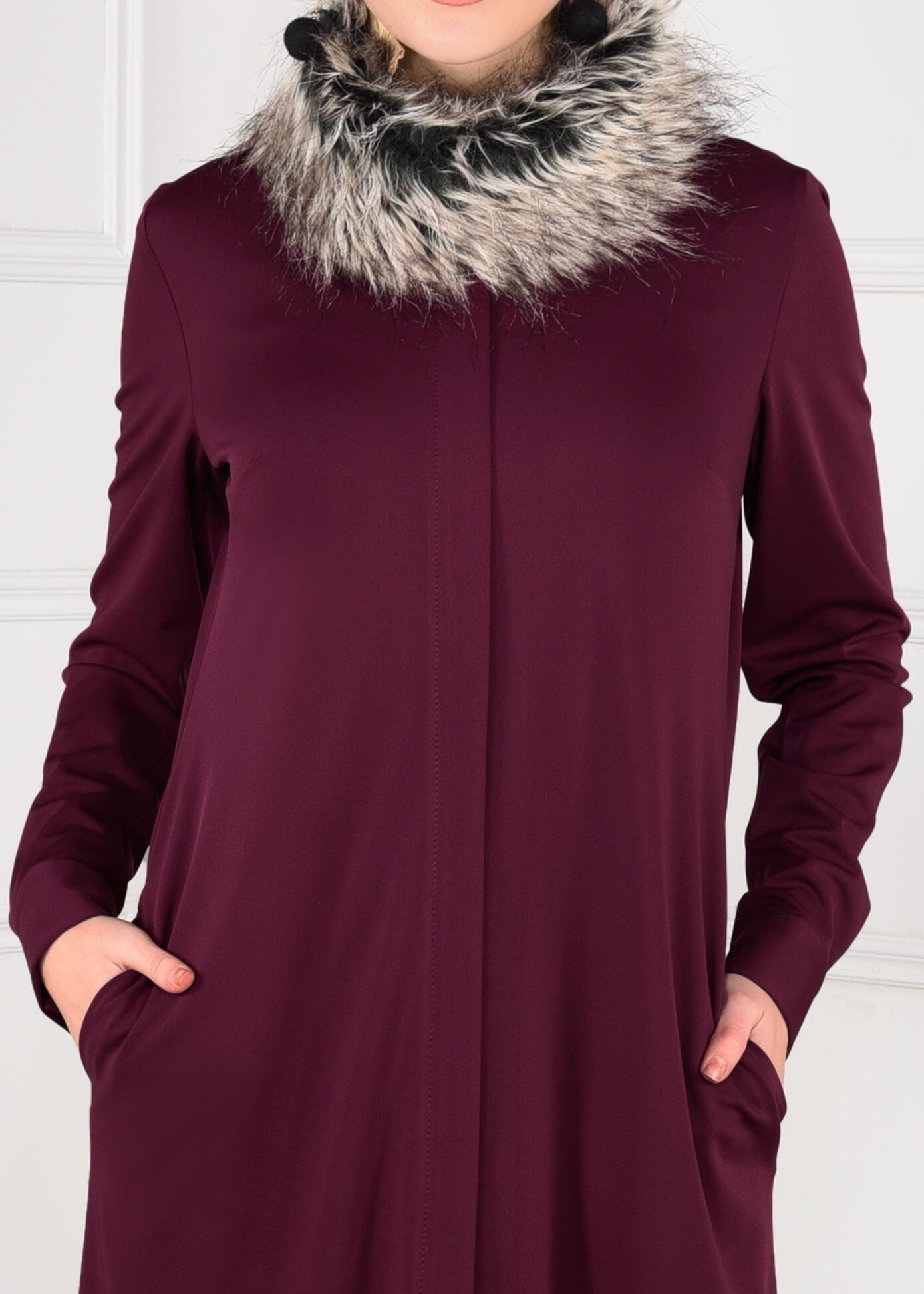 Tesettür giyim MOR GİZLİ FERMUARLI YAKASI PELUŞ CEPLİ TUNİK 4783