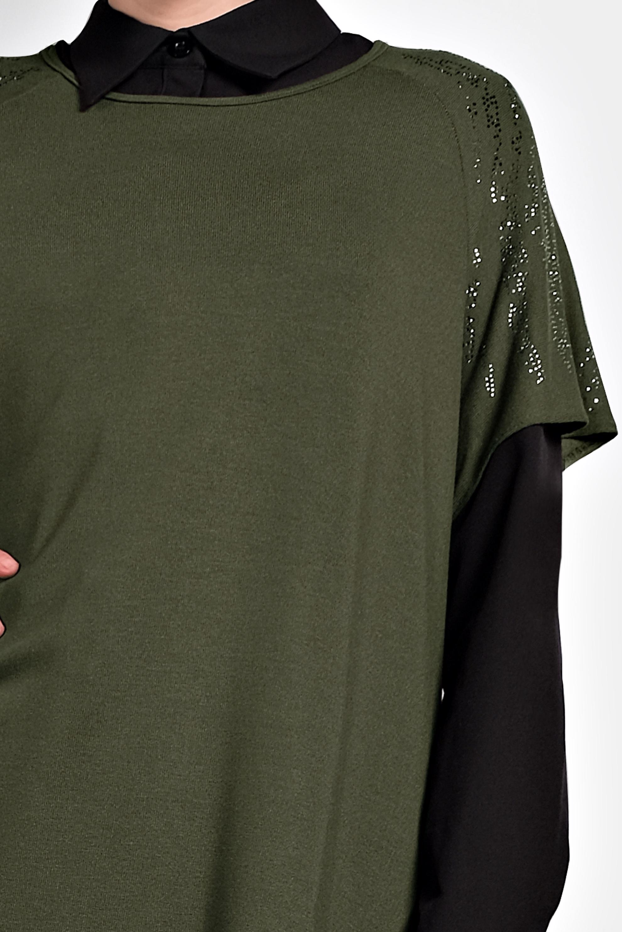 Tesettür giyim HAKİ ASİMETRİK KESİM 2&prime;Lİ TUNİK 4787