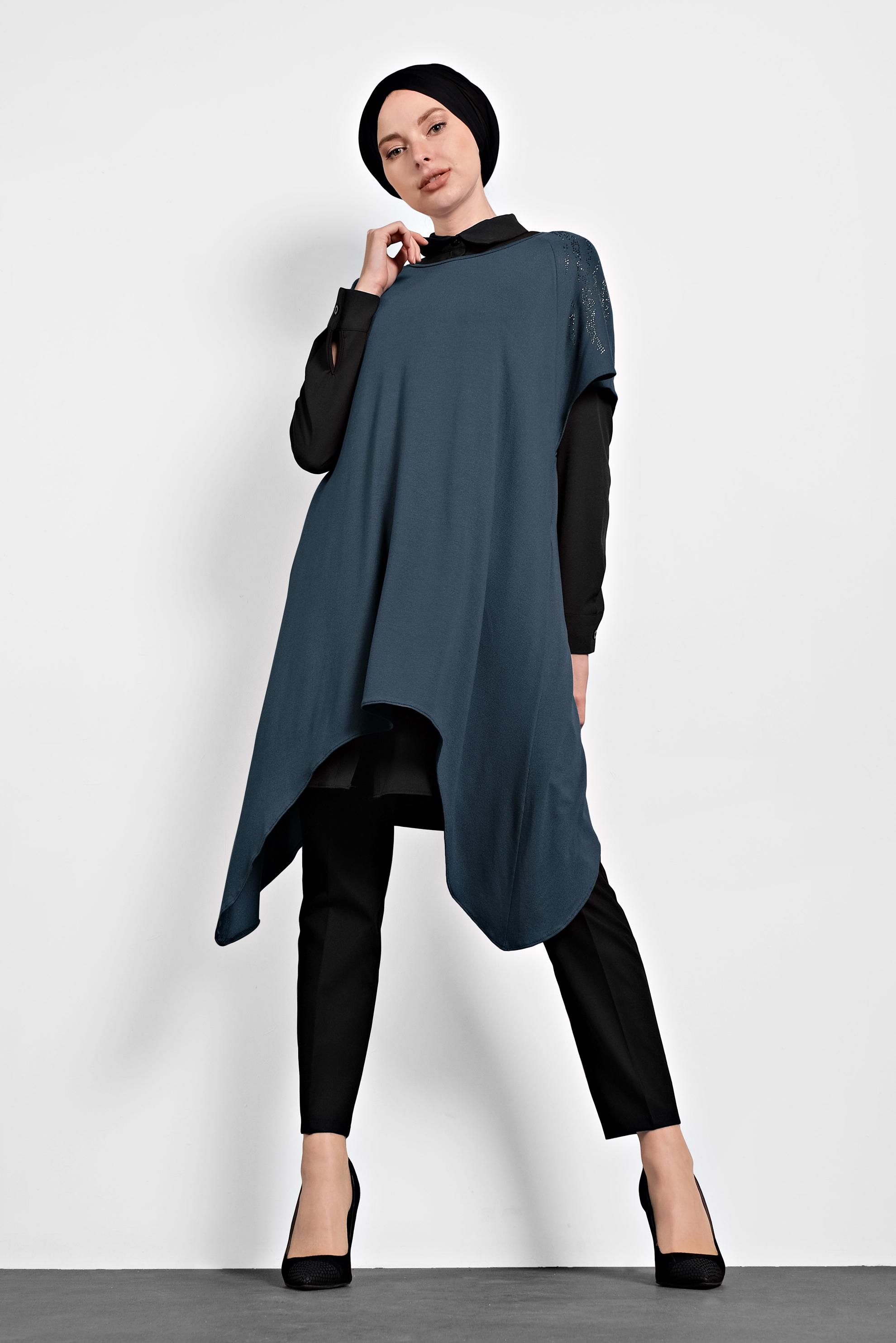 Tesettür giyim LACİVERT ASİMETRİK KESİM 2&prime;Lİ TUNİK 4787