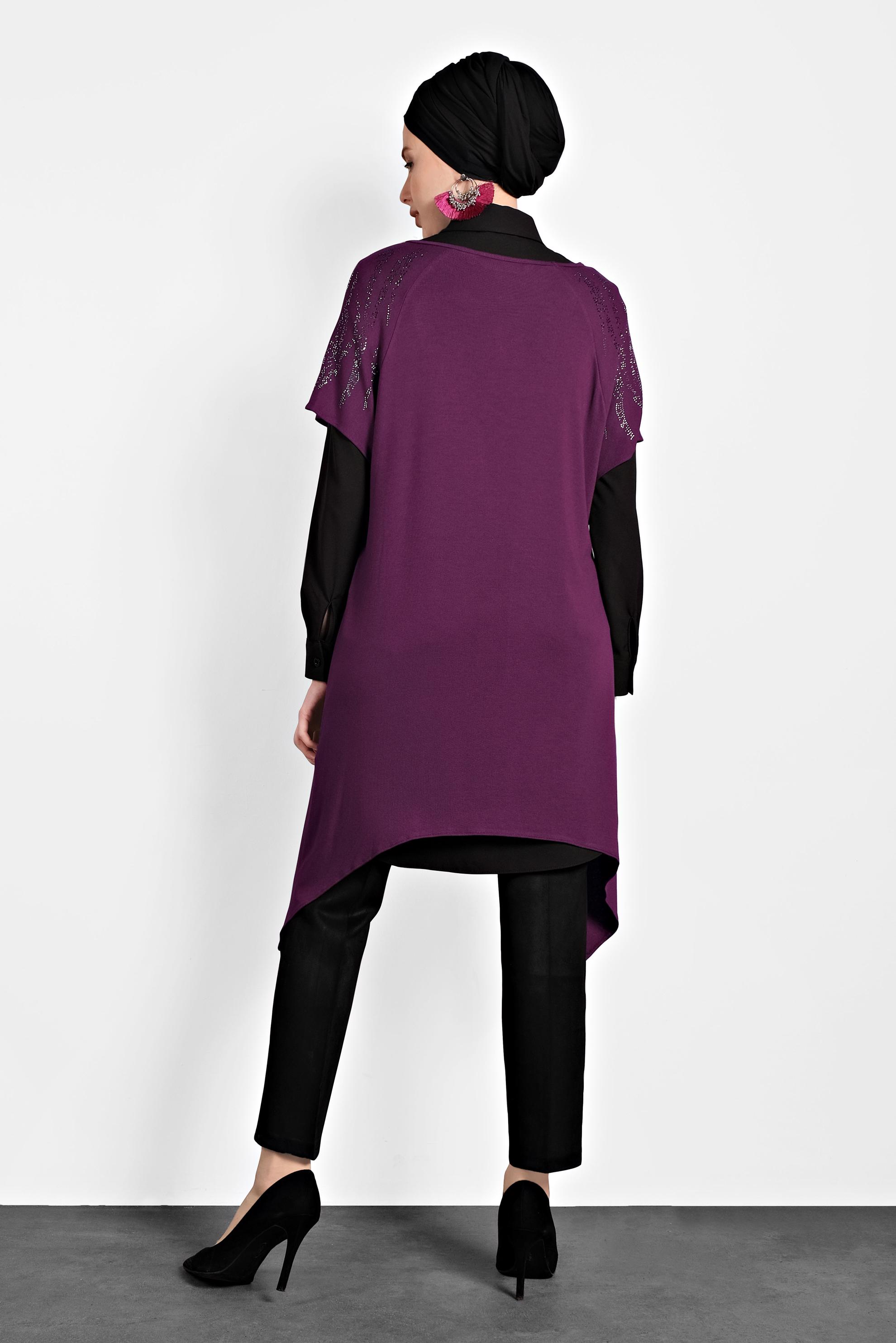 Tesettür giyim MOR ASİMETRİK KESİM 2&prime;Lİ TUNİK 4787
