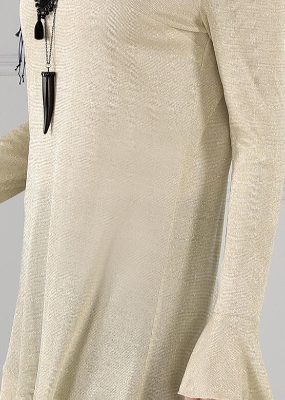 Tesettür giyim BEJ VOLANLI SİMLİ TUNİK 4793