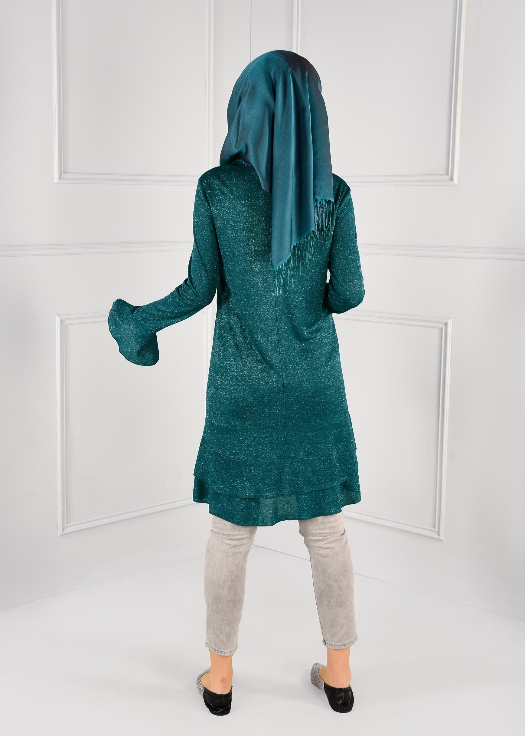 Tesettür giyim MAVİ VOLANLI SİMLİ TUNİK 4793